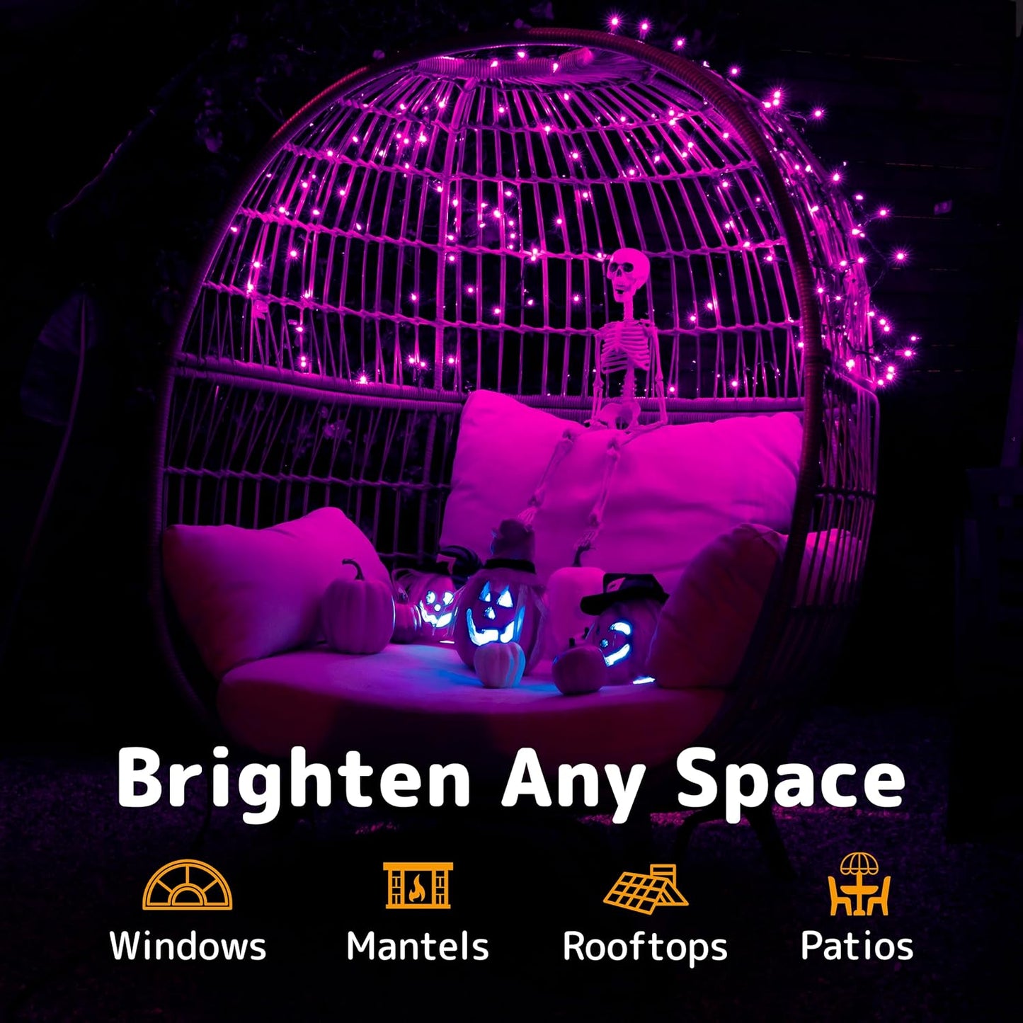 PREXTEX 100 Count Purple Halloween Lights - 20 ft Fairy String Lights with Black Wire - Violet Indoor and Outdoor Mini Light for Halloween Parties, Christmas Holiday Decorations, Fences and Patios