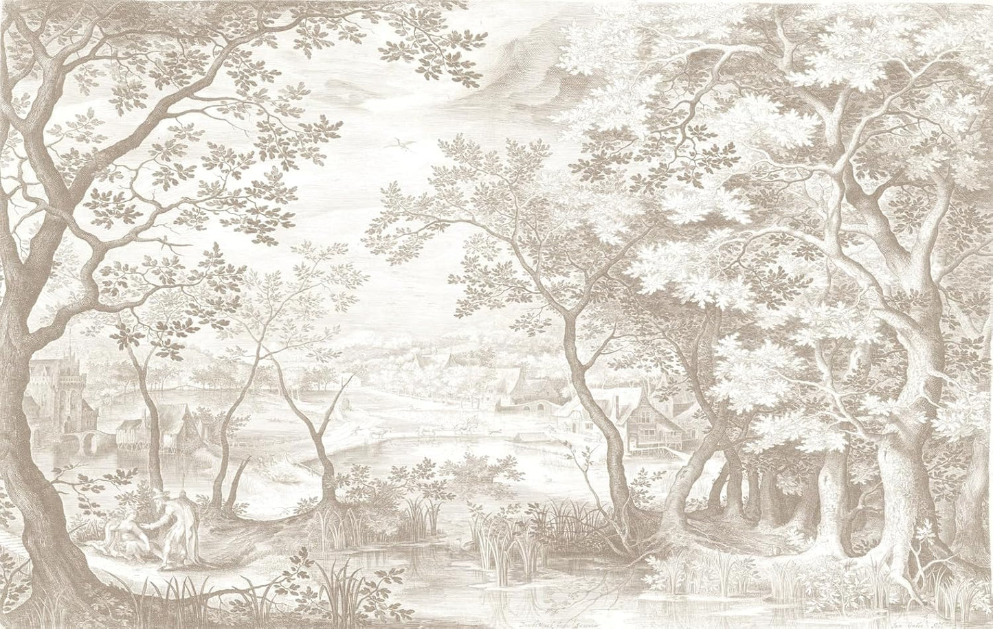Vintage Beige Forest Woodland Mural Wallpaper for Bedroom Living Room (Not Peel n' Stick)