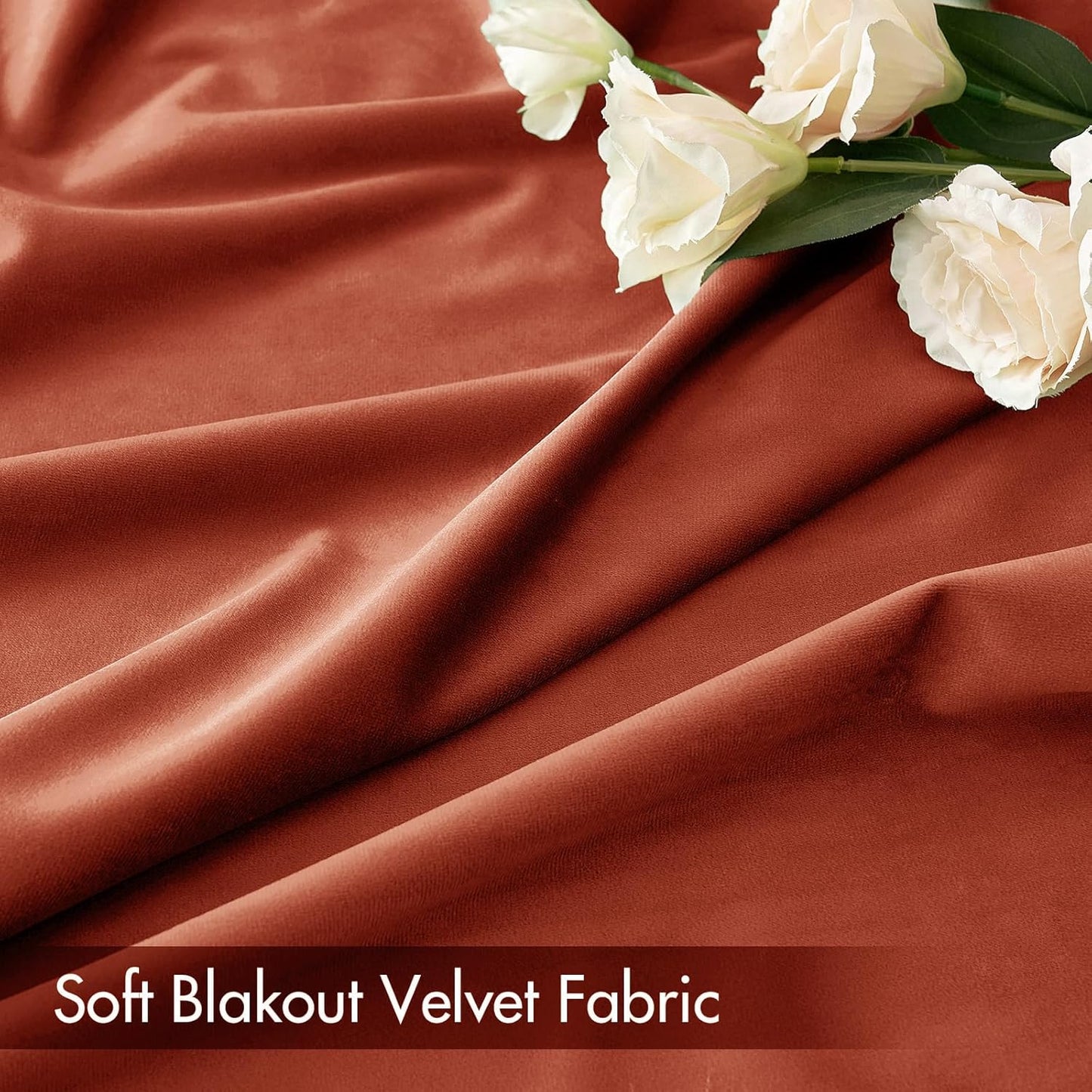 MIULEE Burnt Orange Velvet Curtains Thermal Insulated Blackout Curtain Fall Drapes for Bedroom Living Room Darkening 108 Inches Long Rust Terracotta Panels Rod Pocket Set of 2