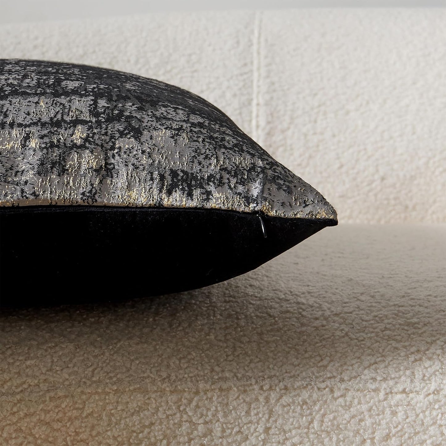 THE-TINOART Charcoal Gray & Black Pillow Cover 20x20 - Gold Embroidered Luxury Jacquard, Modern Reversible Throw Pillow Cover for Sofa/Bed, Velvet Backing