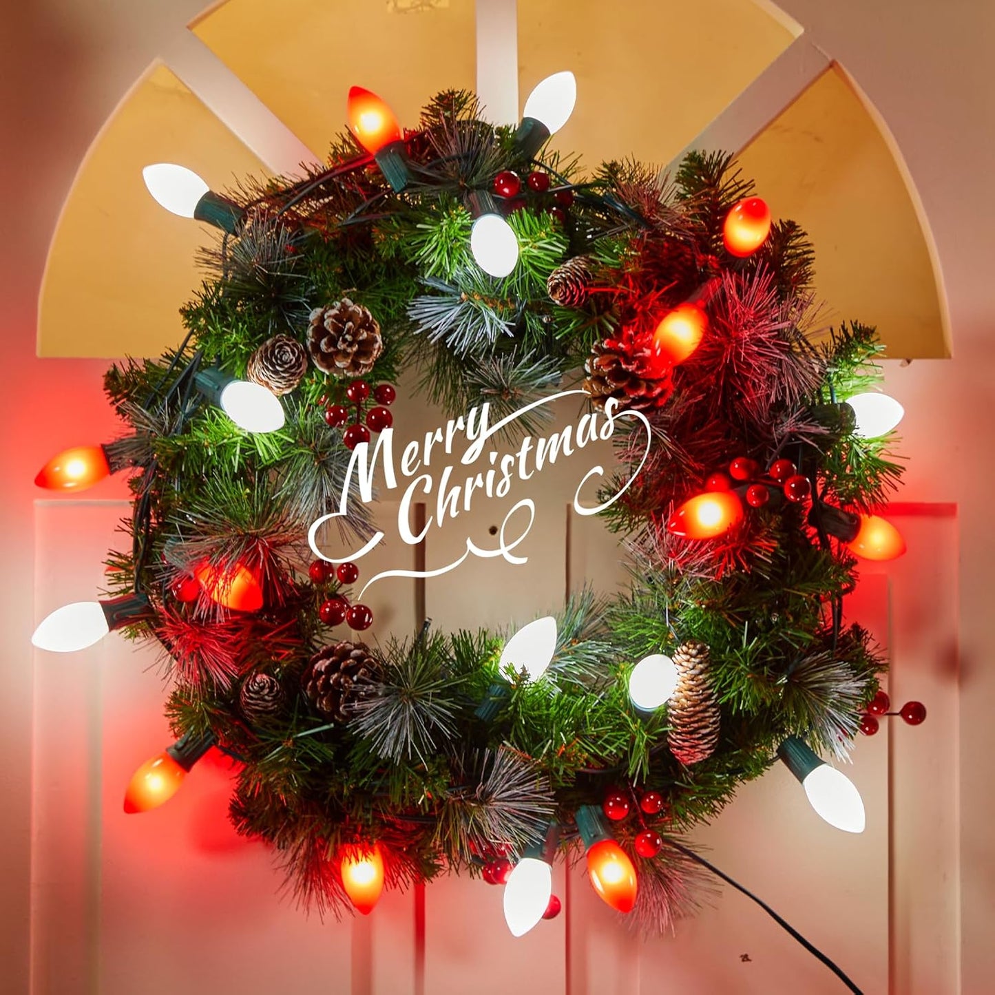 C9 LED Christmas Lights Outdoor, 100 Feet C9 String Lights with 100 Shatterproof Matte Bulbs, Connectable Waterproof Christmas Tree Lights for Holiday Roofline Backyard Garden Decor, Red & Pure White