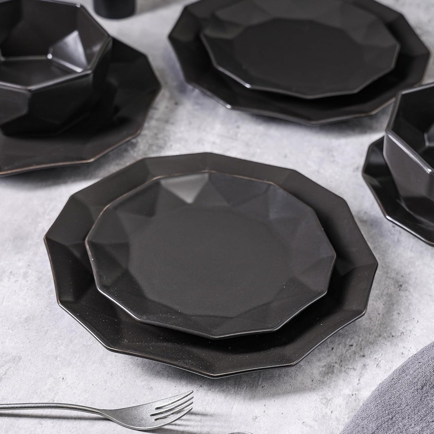 Stone + Lain Jamie Porcelain 32-Piece Geometric Dinnerware Set, Black
