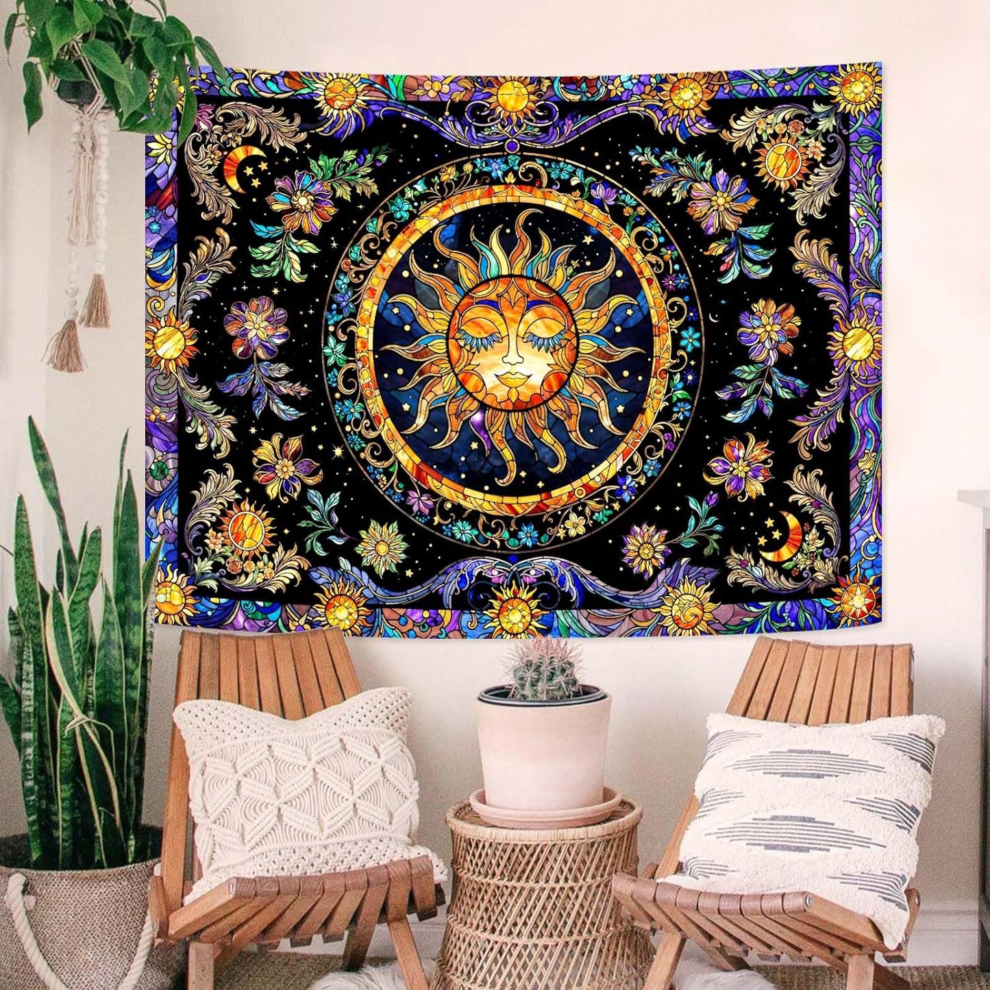Lunerfex Sun Tapestry Stained Glass Tapestry Wall Decor Tapestries for Bedroom Boho Tapestries Wall Hanging for Bedroom Living Room Glass-Sun-01 60"x80"