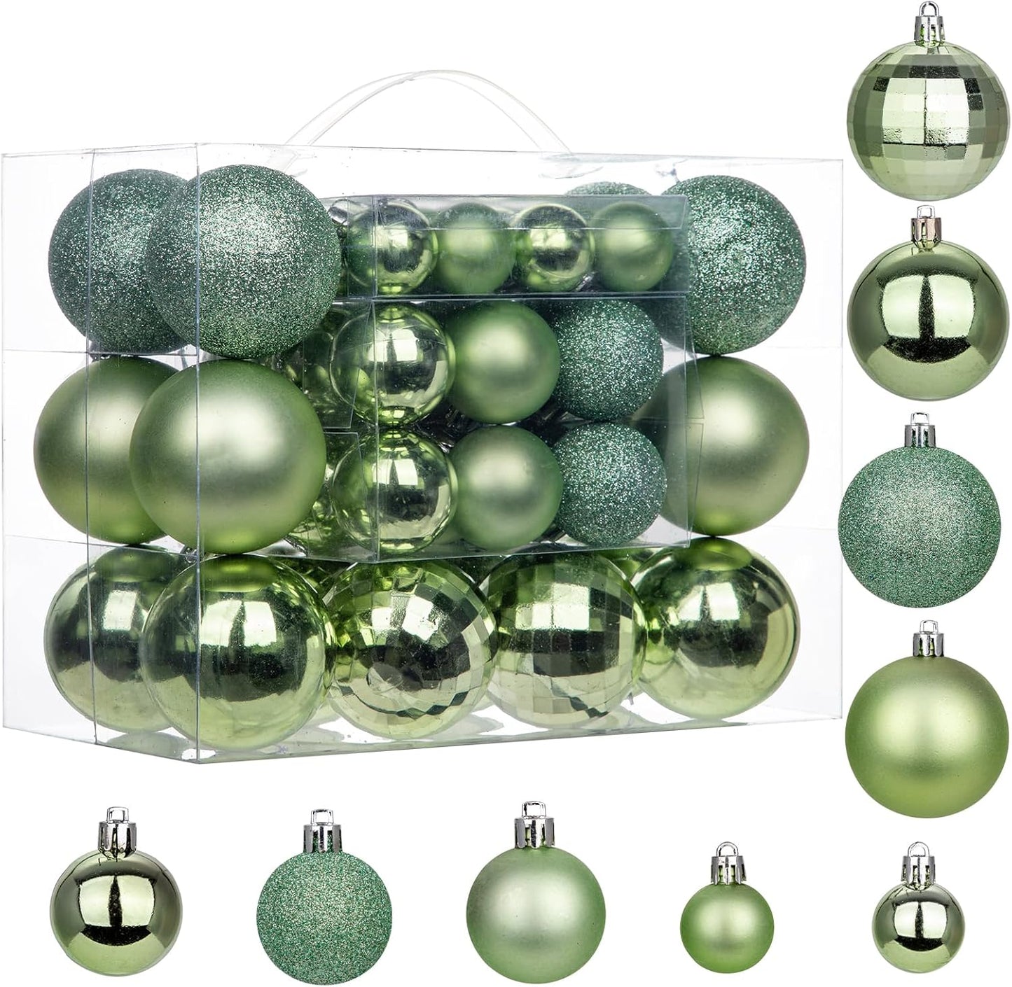 50pcs Christmas Ball Ornaments Green Small Shatterproof Christmas Tree Decorations Xmas Tree Ornaments Balls with Hanging Loop for Wedding Holiday Party Wreath Home Decor