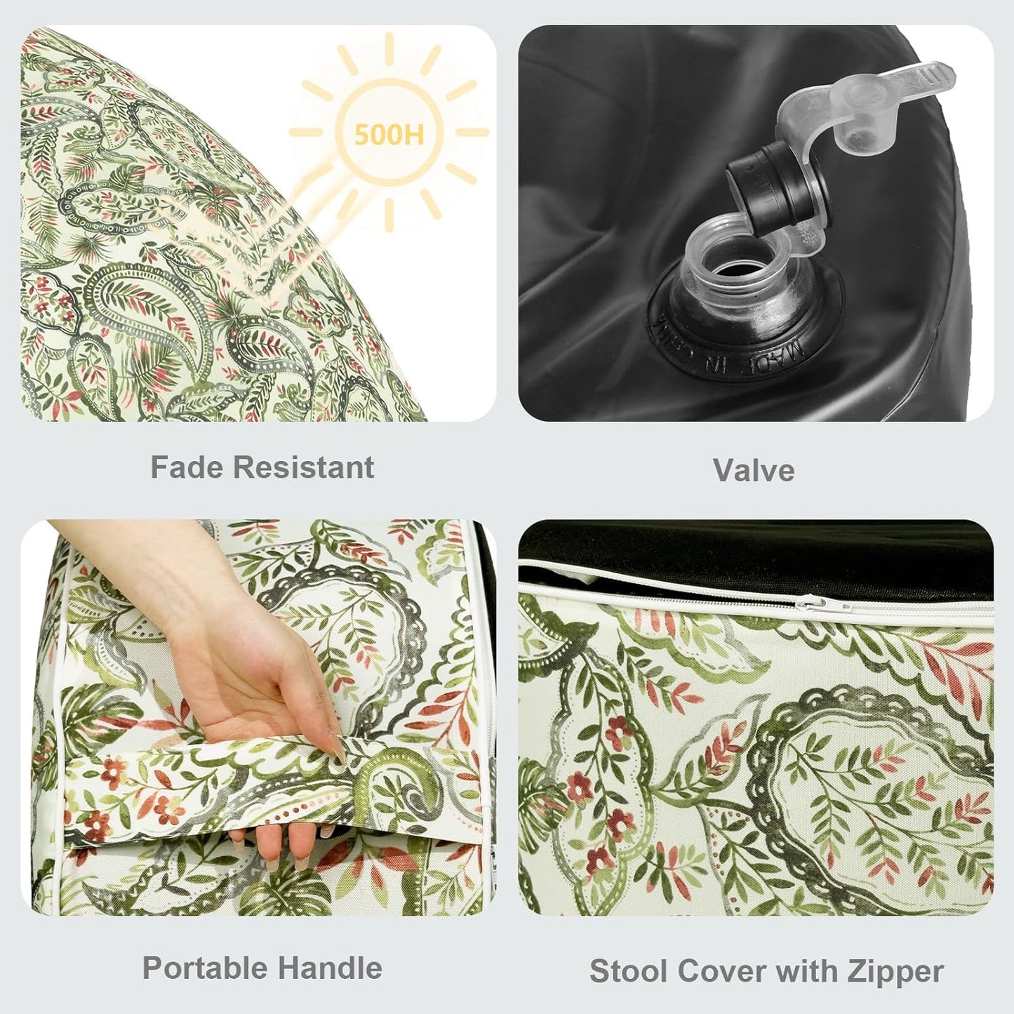 LVTXIII Outdoor Inflatable Ottoman, Fade-Resistant Round Footrest Stool D31”x H14”, Portable Patio Pouf for Garden Camping or Home Use, Faylinn Shadow Paisley