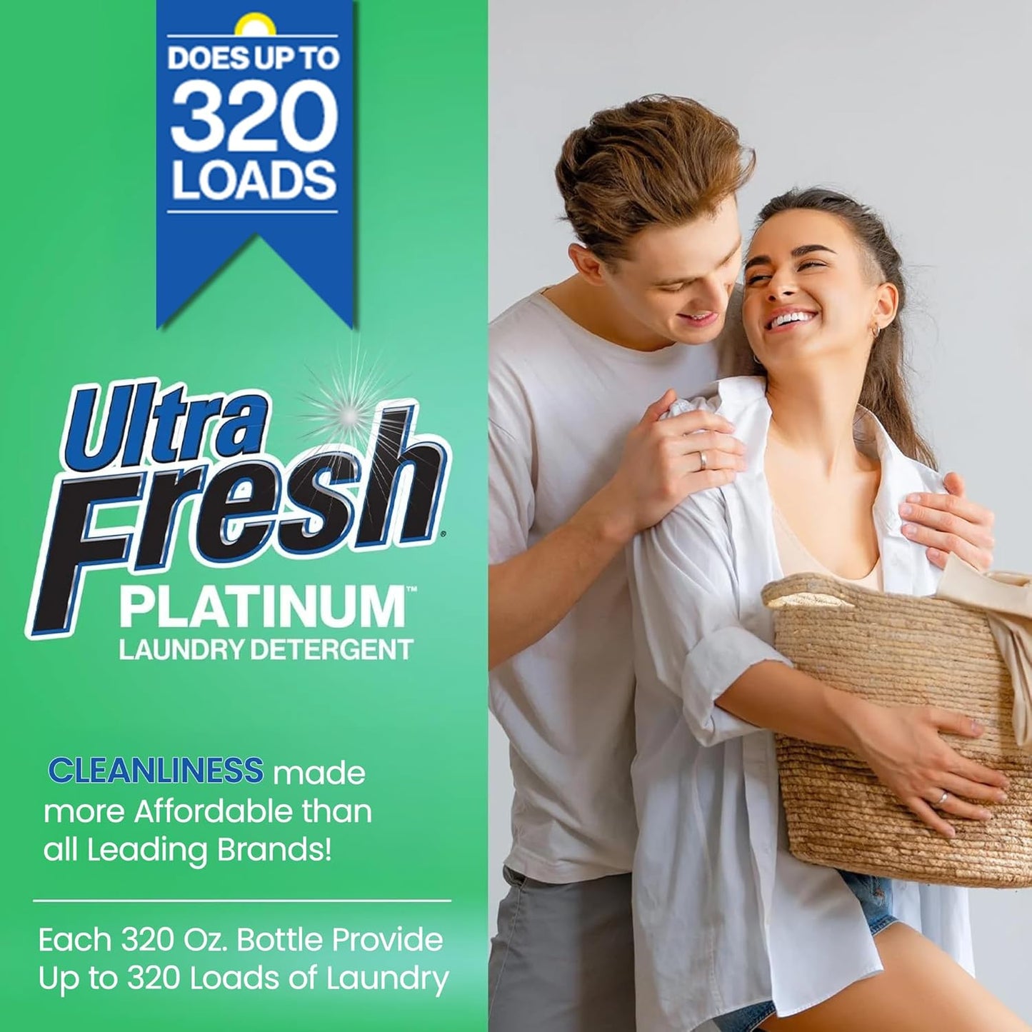 Ultra Fresh 2 Pack 3X Platinum Liquid Laundry Detergent up to 320 Loads, Original Green - Deep Cleaning Power and Fresh Scent for Washing Clothes