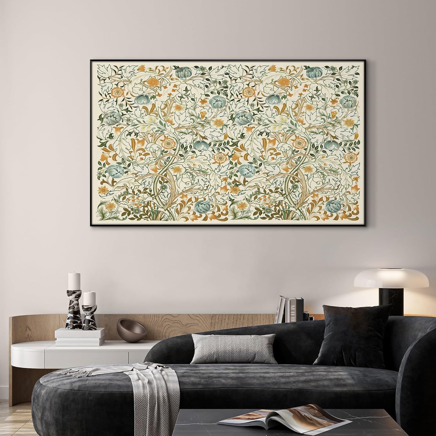 SIGNWIN 30"x60" Extra Large Framed Wall Art Vintage Botanical Floral with Golden and Teal Leaves, Elegant Nature Illustration for Home Living Room Bedroom Decor (Frame Assembly Required)