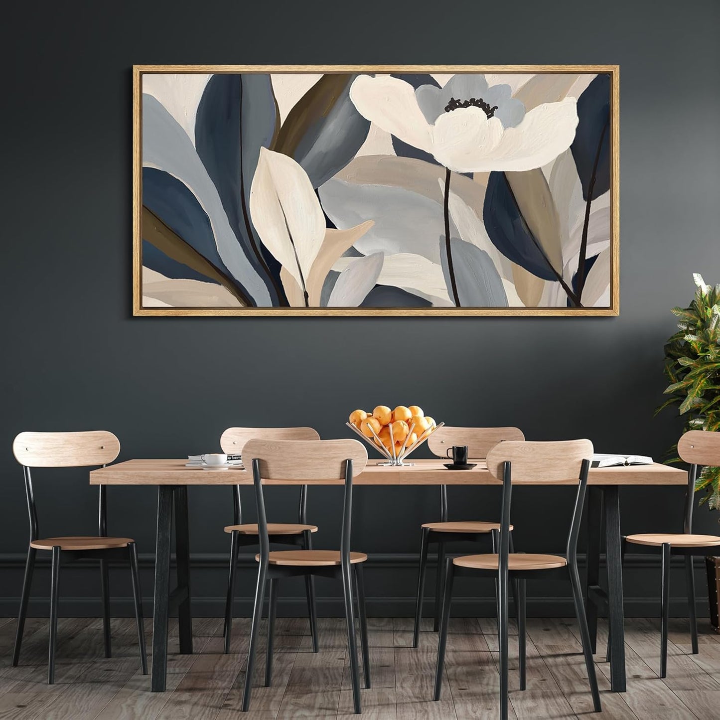 MUDECOR Extra Large Framed Canvas Print Wall Art Neutral Toned Floral Abstract Antique Retro Fine Art Illustrations Decorative Colorful for Bedroom - 60"x30"