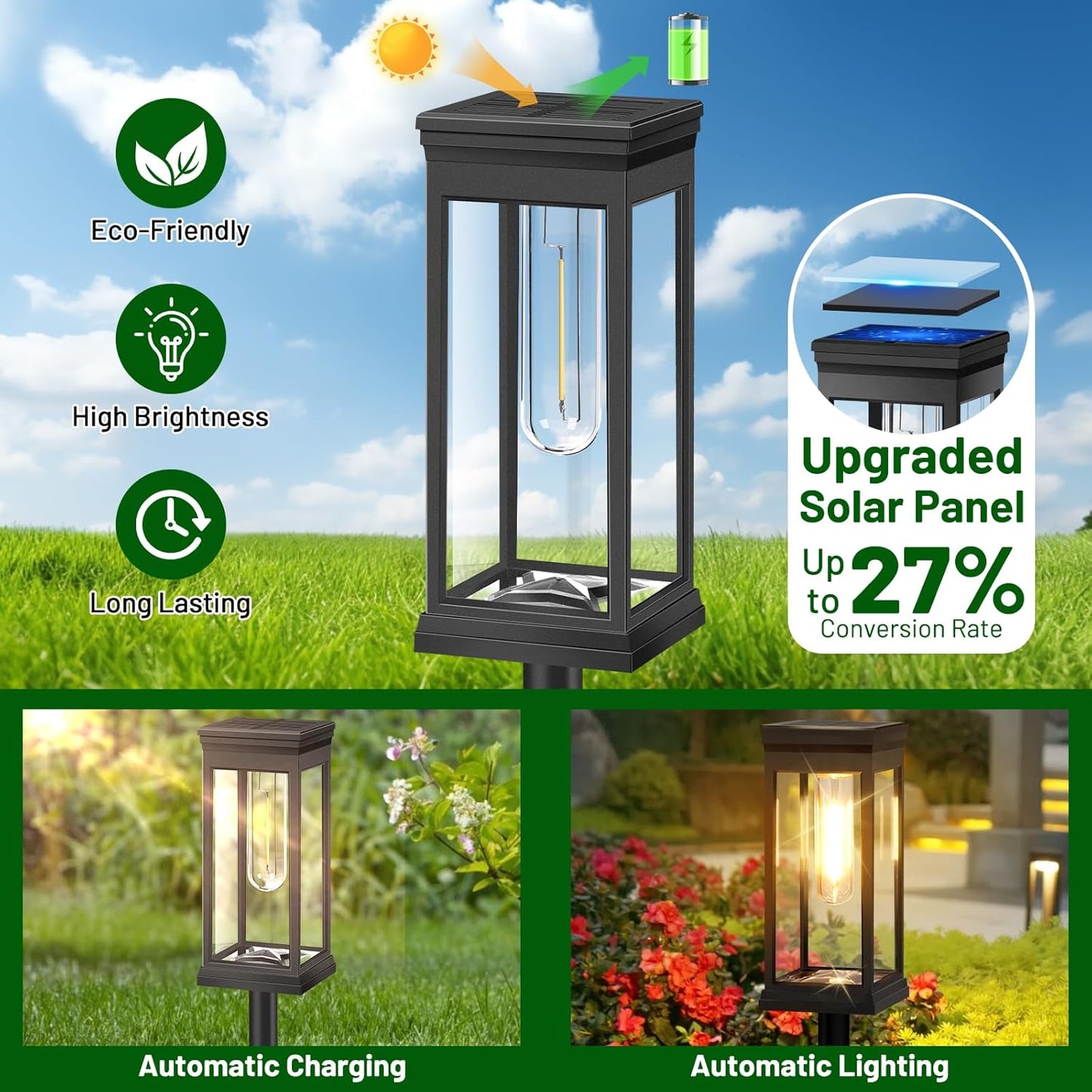 BesLowe 【Upgraded】 Solar Pathway Lights Outdoor, 8-Pack Large LED Solar Light Outdoor Waterproof, Super Bright Outside Lights for Yard, Sun-Powered Landscape Lighting for Garden Walkway, Warm White