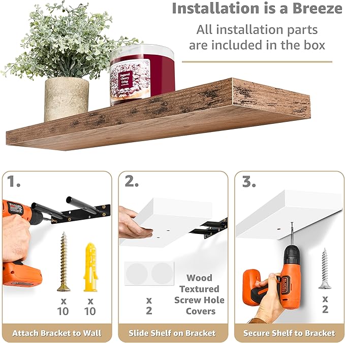 Sorbus Floating Shelves for Wall - 24" Bathroom Shelves, Wall Decor for Bedroom, Kitchen, Living Room, Home Decor & Book Storage - Mounted Floating Shelf with Invisible Brackets (Mahogany, 4 Pack)