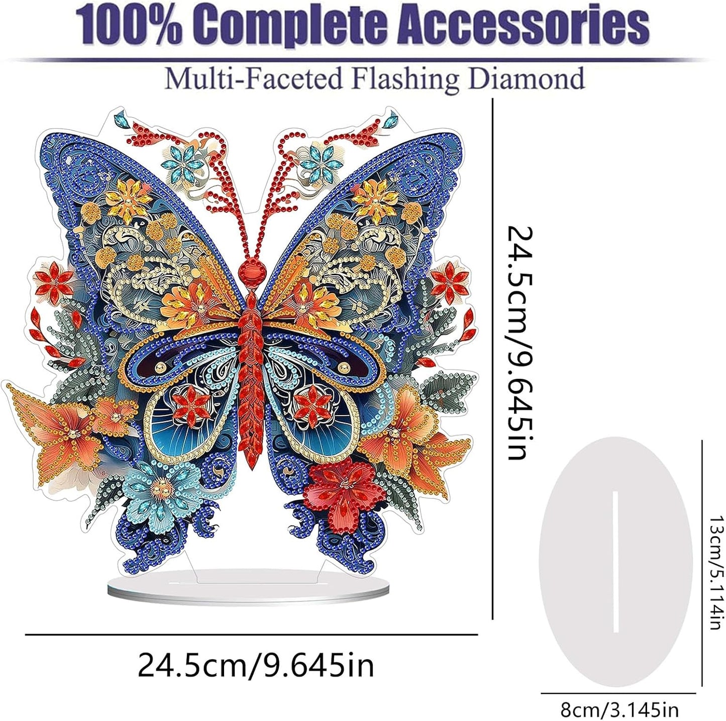 Diamond Painting Kits for Adults Beginners, 5D Full Drill Flowers and Butterfly Crystal Art Desktop Ornament, DIY Single Sided Home Office Desk Decor, Creative Craft Gift Set with Tools