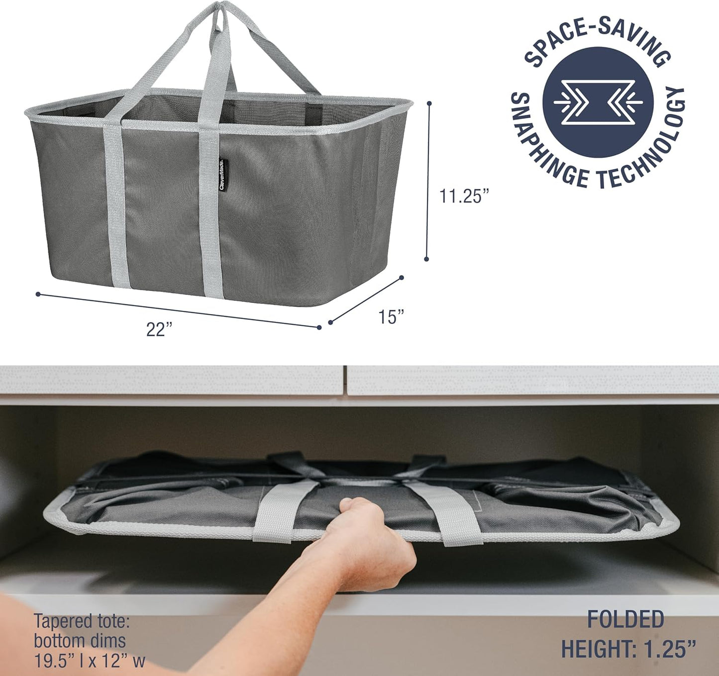 CleverMade Collapsible Laundry Tote - Charcoal Gray 2-Pack 50L - Foldable Storage Organization Container for Clothes Laundry Room Storage Solution