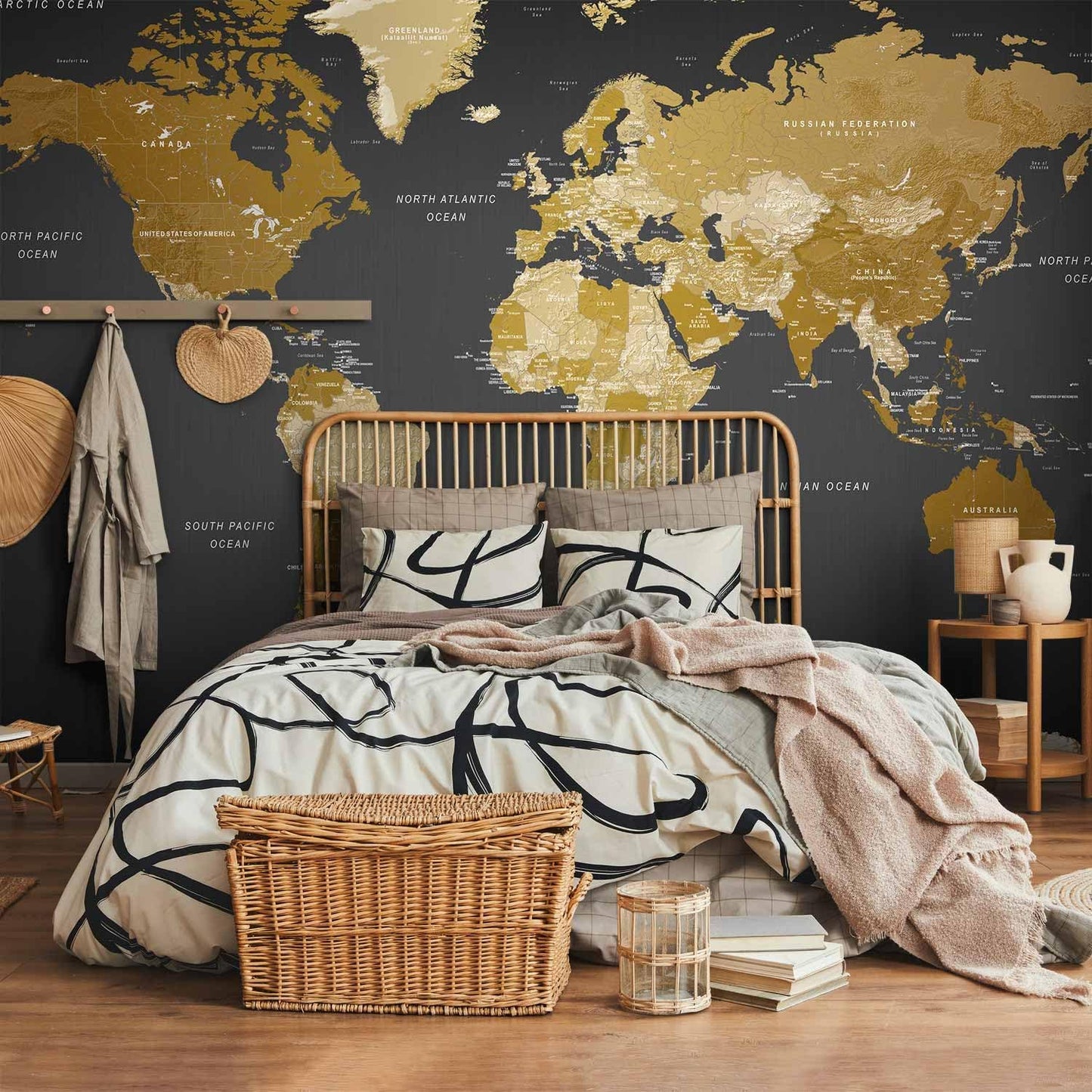 artgeist Wall Mural World Map 193x138 in - XXL Peel and Stick Self-Adhesive Wallpaper Removable Large Sticker Foil Wall Decor Print Picture Image Design Map of The World k-A-0092-a-a