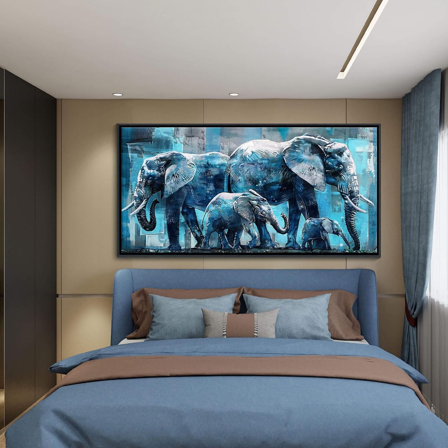 Elephant Canvas Wall Art 20x40 Inches - Framed Oil Painting Style with Black Wood Frame, Jungle Animal Decor for Living Room, Bedroom & Office - Ready to Hang