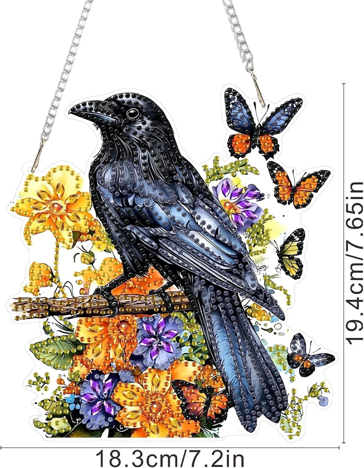 SENQAO Crow Diamond Art Hanging Kit for Adult, Special Shaped Rhinestone, Double Sided DIY Acrylic Diamond Art Painting Window Pendants Home Garden Wall Hanging Kits Hanging Ornament