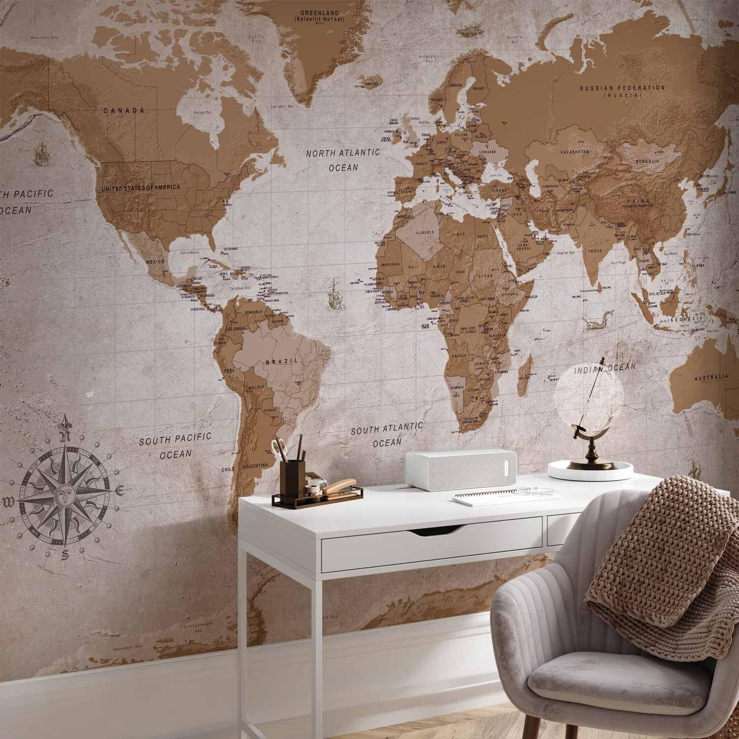 artgeist Wall Mural World Map 177x124 in - XXL Non-Woven Wallpaper Fleece Wall Decor Photo Print Picture Image Design Home Map of The World k-A-0108-a-a