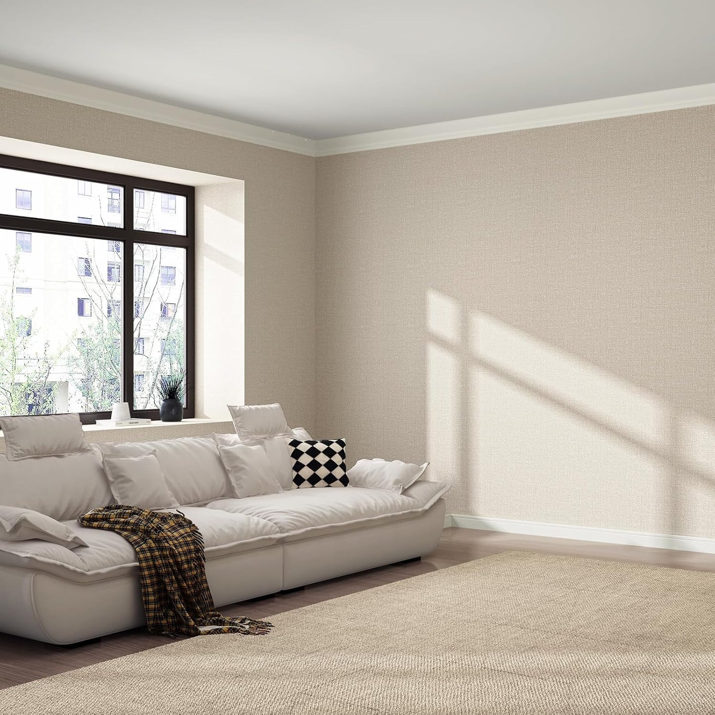 Grasscloth Peel and Stick Wallpaper 20.8"x394" Beige Thick Fabric Textured Linen Classic Faux Grassweave Neutral Removable Wallpaper Vinyl Film Roll for Home Use(Beige, 20.8"x394")