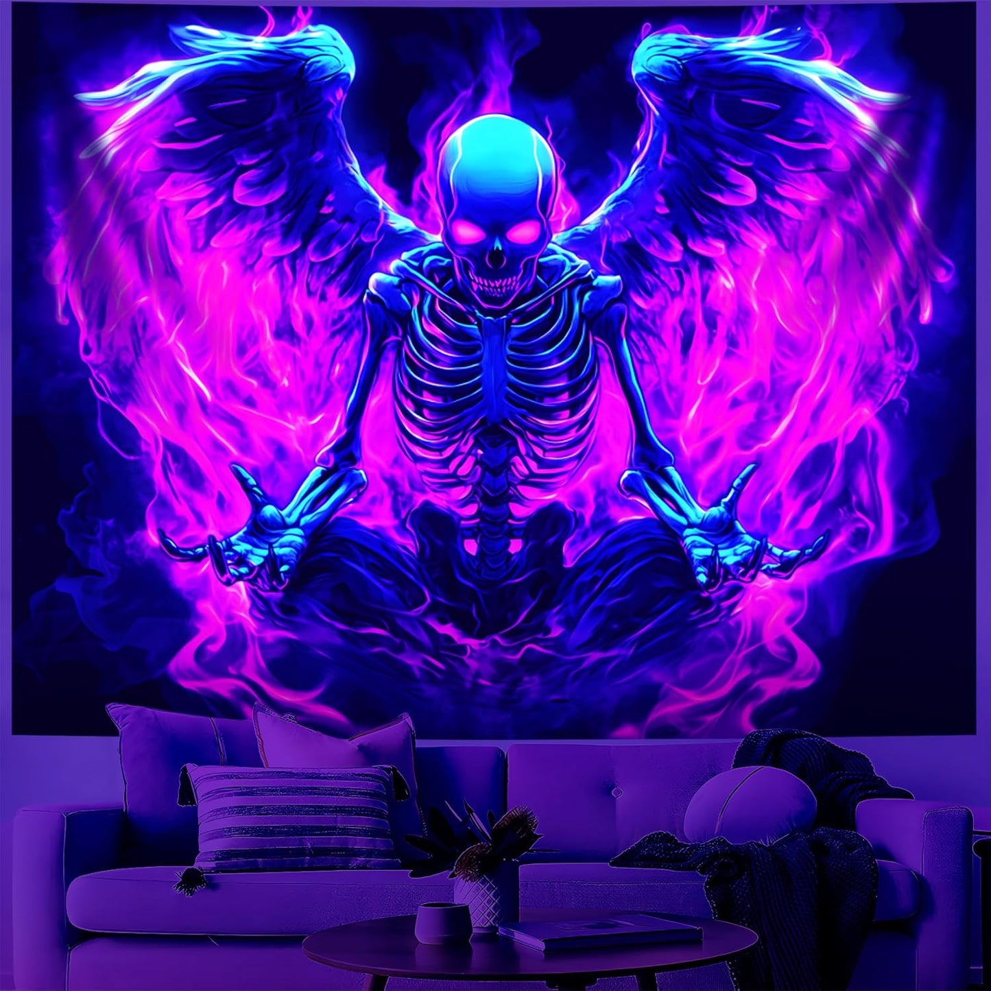 Blacklight Tapestry,WingTapestry Glow In The Dark,UV Reactive Black Light Upright Posters Wall Hanging for Bedroom Dorm Living Room Backdrop Decor (wing14, 59L" x 51W")
