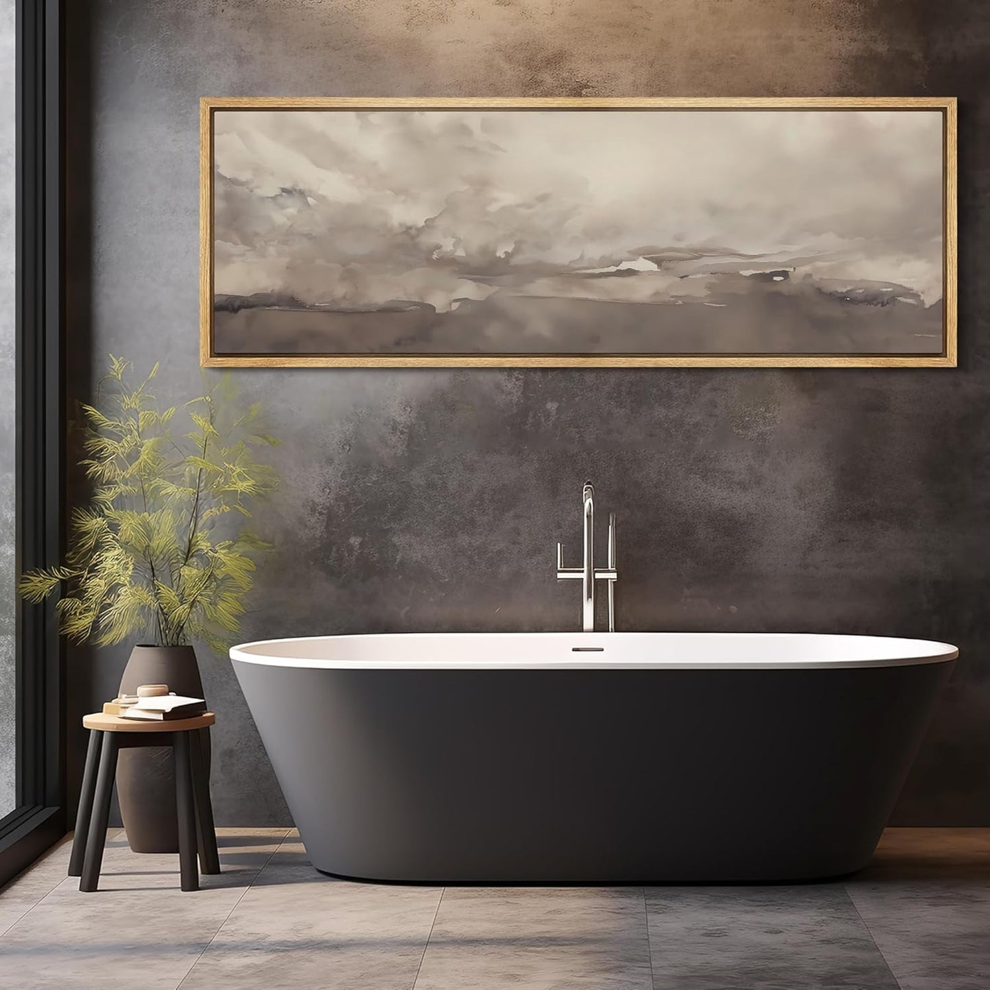 MUDECOR Large Framed Canvas Print Wall Art Misty Landscape Neutral Tranquil Abstract Nature Painting in Earth Tones Illustrations Decorative Colorful Multicolor for Bedroom - 60"x20"