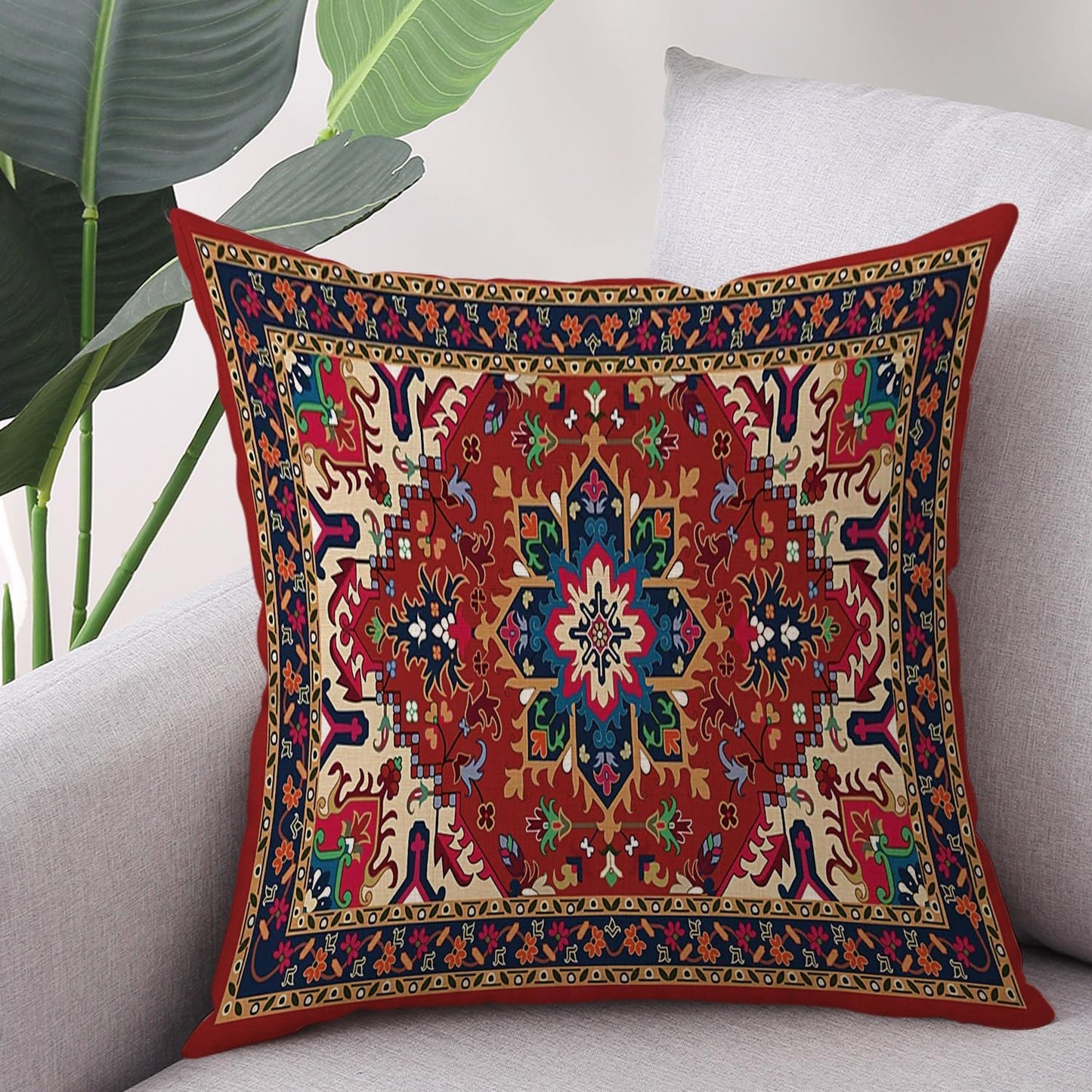 Outdoor Waterproof Throw Pillow Covers Set of 2 Tribal Abstract Colorful Floral Carpet Pattern Decorative Farmhouse Pillow Covers for Couch Sofa Patio Furniture