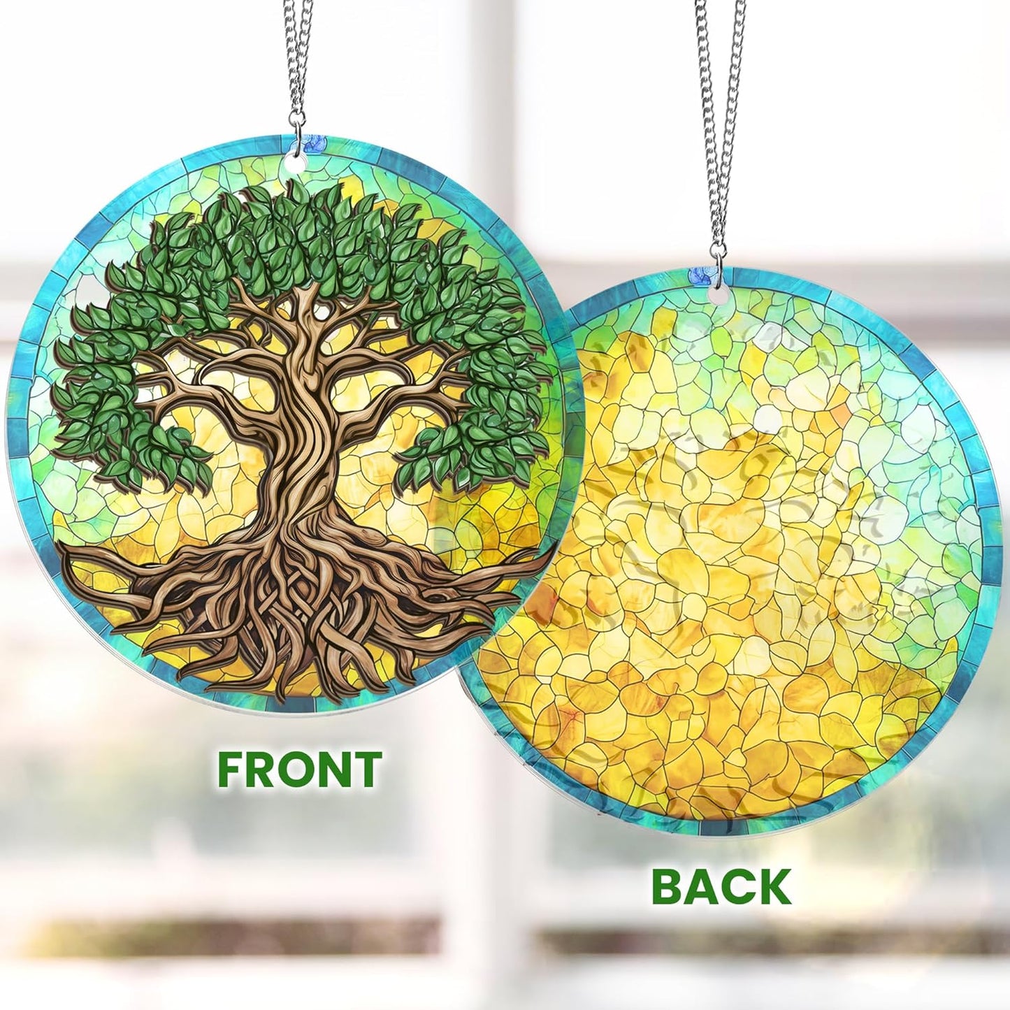 FLAGWIX Tree of Life Viking Decor Suncatcher Hanging - Double Layered Hanging Suncatcher 6 in - Viking Celtic Norse Mythology Decor, Tree of Life Gifts for Men Women Family Friends