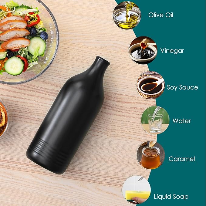 vancasso 20 Oz Ceramic Olive Oil Dispenser Bottle, Bottle Dispenser with Spout and Funnel for Kitchen,Suitable for Oil, Vinegar, Coffee Syrups & Other Liquids，BK
