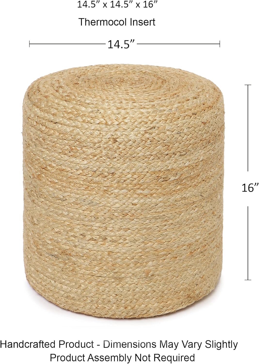 REDEARTH · Cylindrical Pouf Ottoman - Braided Pouffe Accent Sitting Round Footrest for Living Room, Bedroom, Nursery, kidsroom, Patio, Gym; 100% Jute (14.5"X14.5"X16"; Natural)