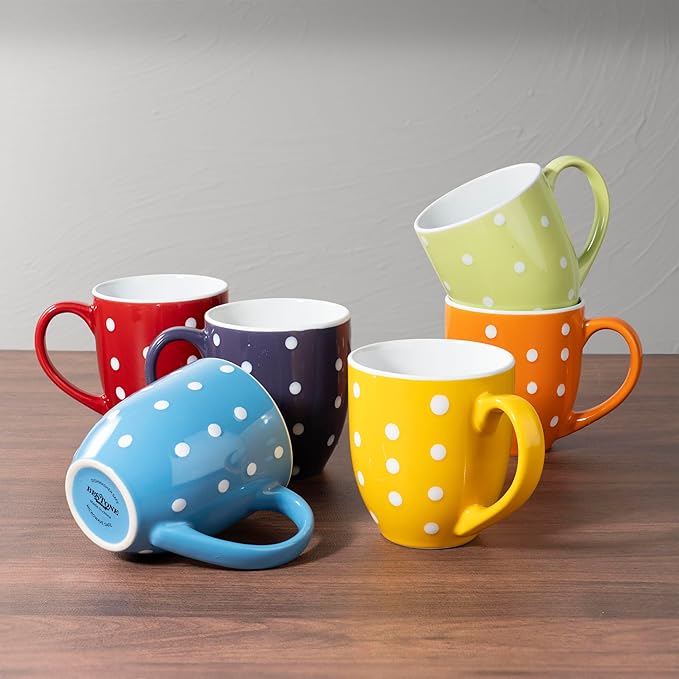bestone Coffee Mugs Set of 6，17 oz Large Coffee Mugs, Ceramic Mugs with Handles,etc Coffee Mugs, Cups for Coffee Cereal Latte ，Microwave & Dishwasher safe，Vibrant Colors