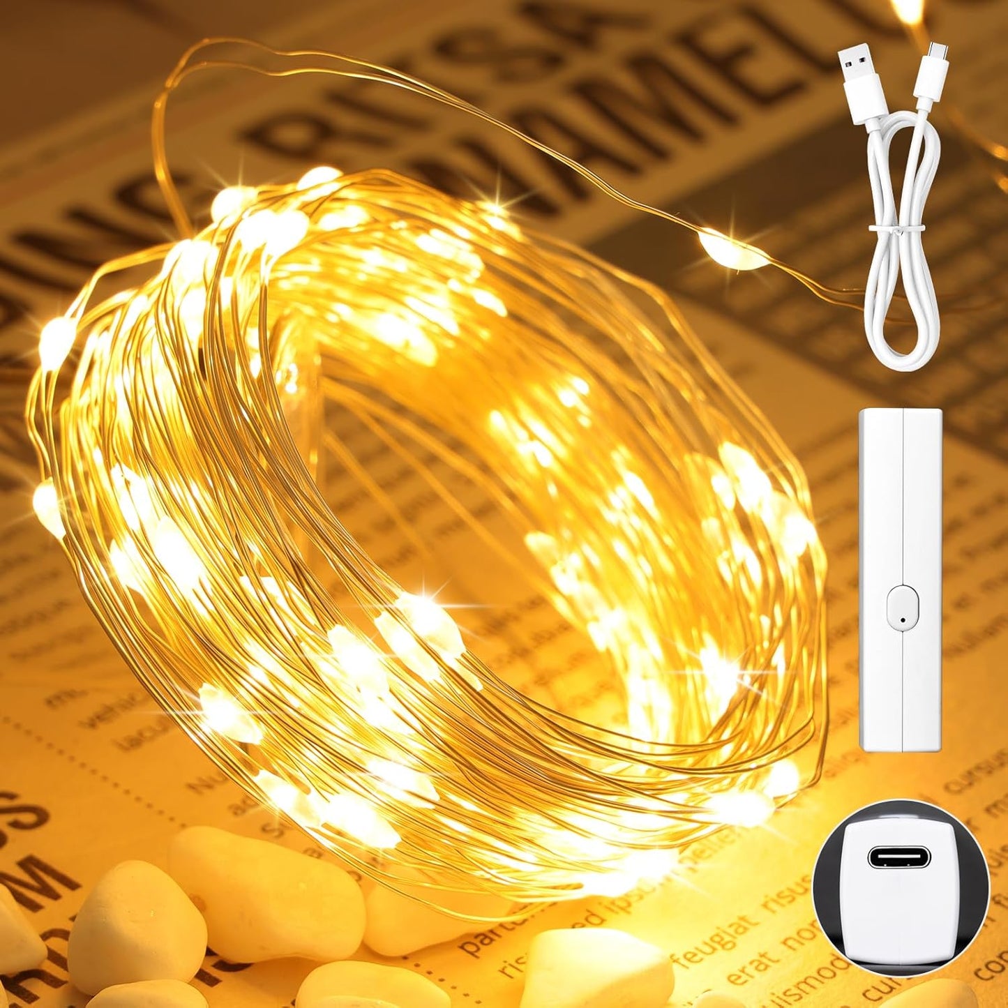 Lipstick LED Fairy Lights Battery Operated, Twinkle Lights with Timer, Rechargeable Mini String Lights for Bedroom, Christmas Decorations, Wedding, Vine, Centerpiece Table Decor (10M/33FT Warm White)
