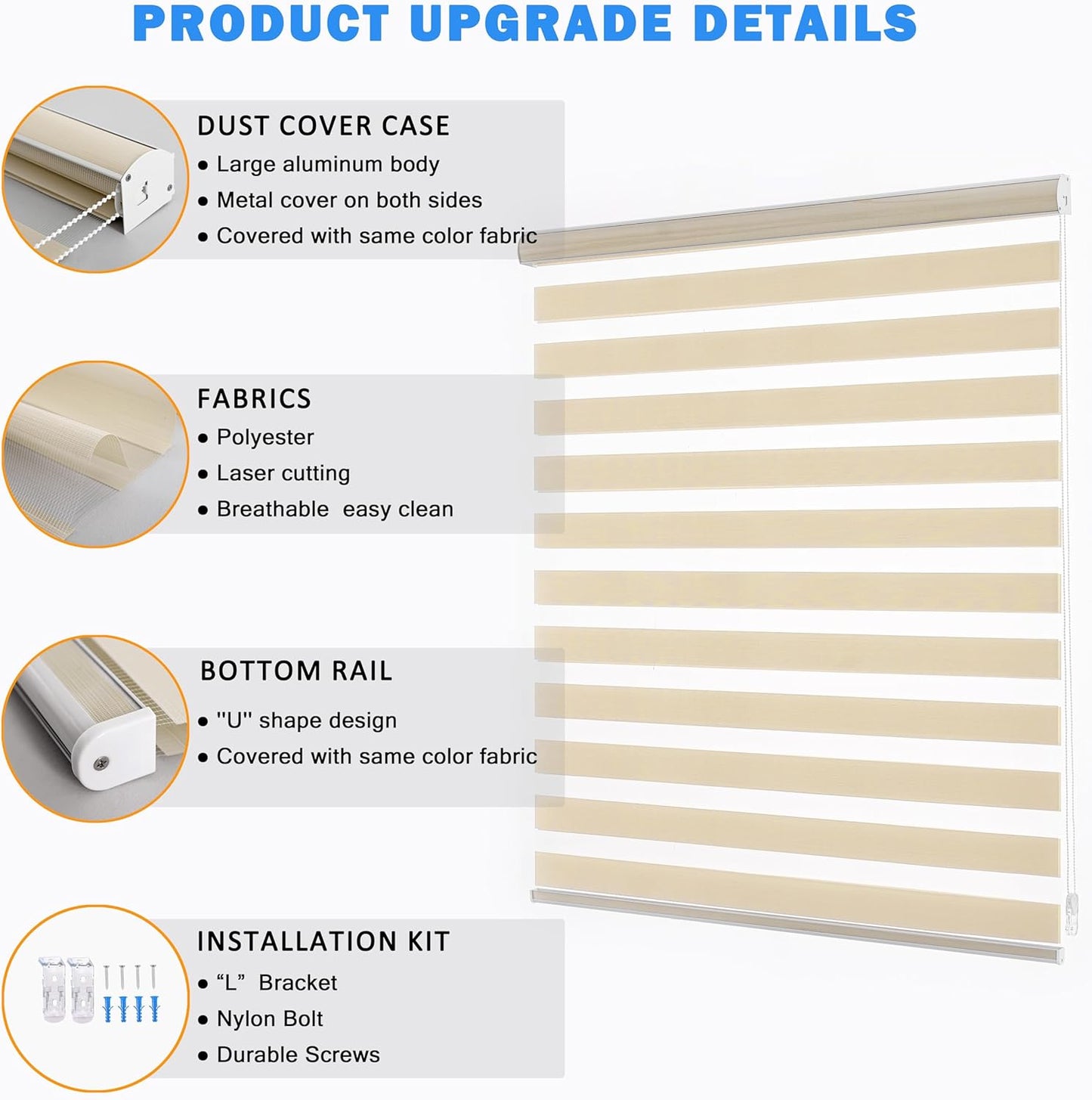 Zebra Blinds Window Blind Zebra Shade Blinds for Windows Roller Sheer Shades Privacy Light Filtering Shades for Home Kitchen Bathroom (Width 59'' X Height 72'' Cream)