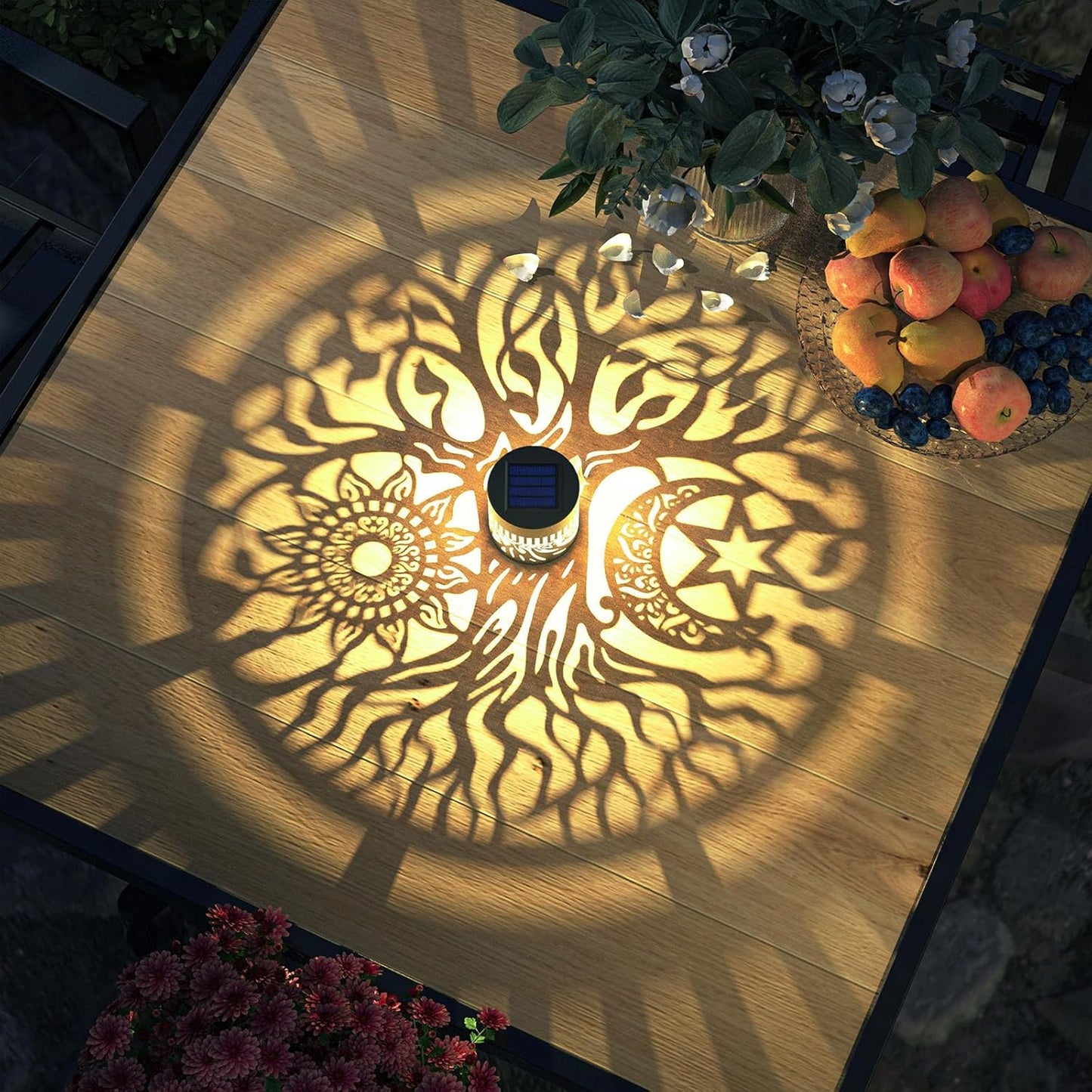 4 Pack Solar Fence Lights Metal Solar Powered Outdoor Wall Deck Step Lights Tree Theme Waterproof Fence Light for Garden Post Patio Backyard Yard Decor (Tree, 4 Pack)