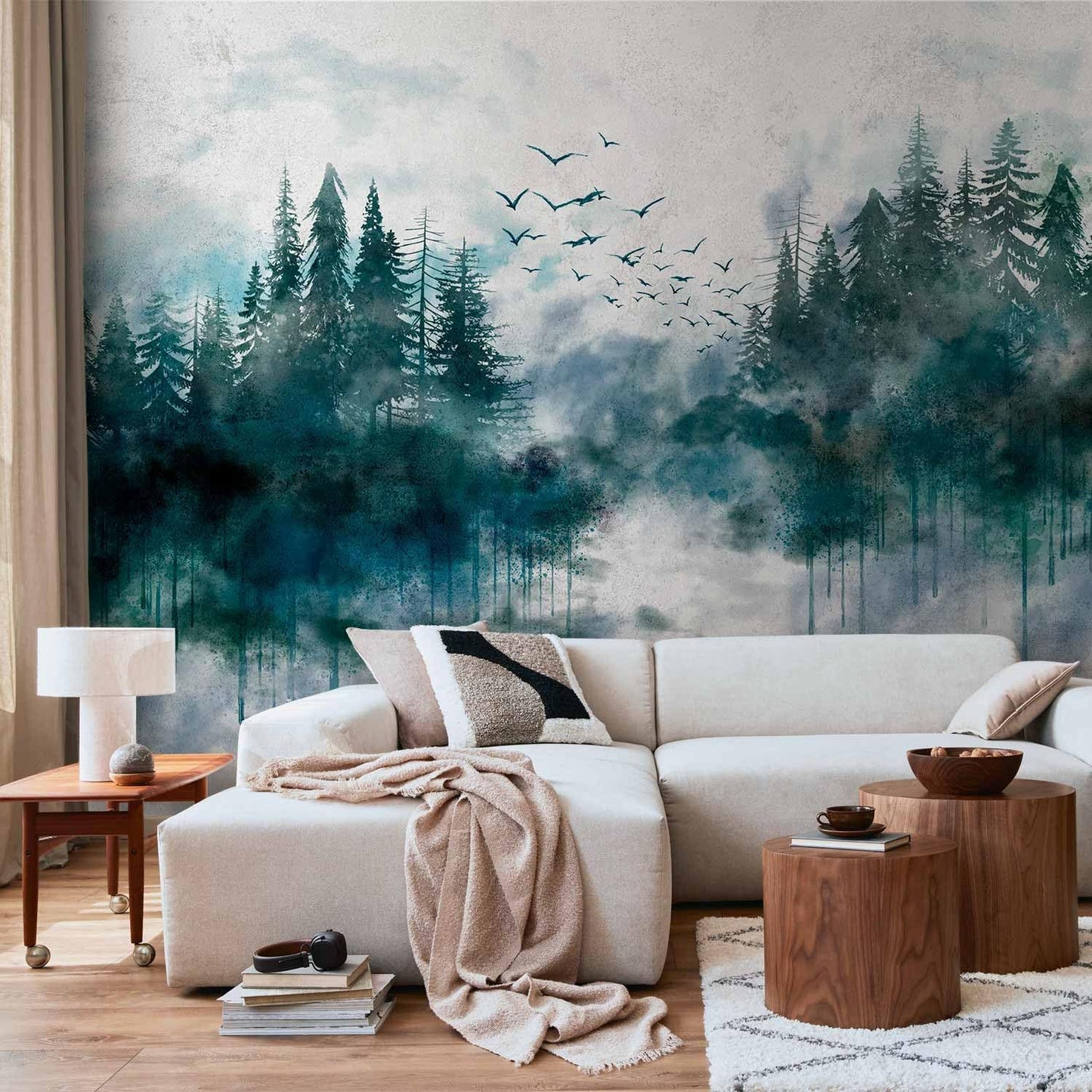 artgeist Wall Mural Peel and Stick Forest 212x98 in - XXL Self-Adhesive Corner Wallpaper Removable Large Sticker Foil Angle Wallpaper Wall Decor Print Landscape Nature Tree Aquarella c-A-10022-a-a