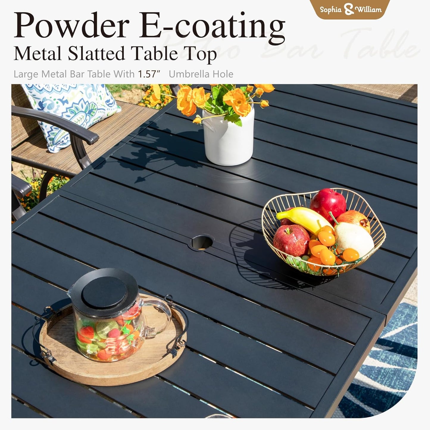 Sophia & William Outdoor Bar Set, Patio Bar Table and Chairs Set, Bar Height Patio Set - 4 x Swivel Bar Chairs(Grey), 1 x Rectangular Bar Table(Wood-Like)