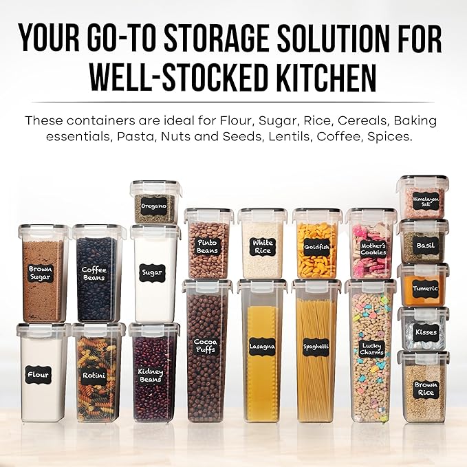 WHITE FEATHER SUPPLIES 40 PCS Airtight Food Storage Containers with Lids - BPA Free Durable Plastic Leakproof Flour Sugar Cereal Containers Storage for Pantry Organization - Dishwasher Safe