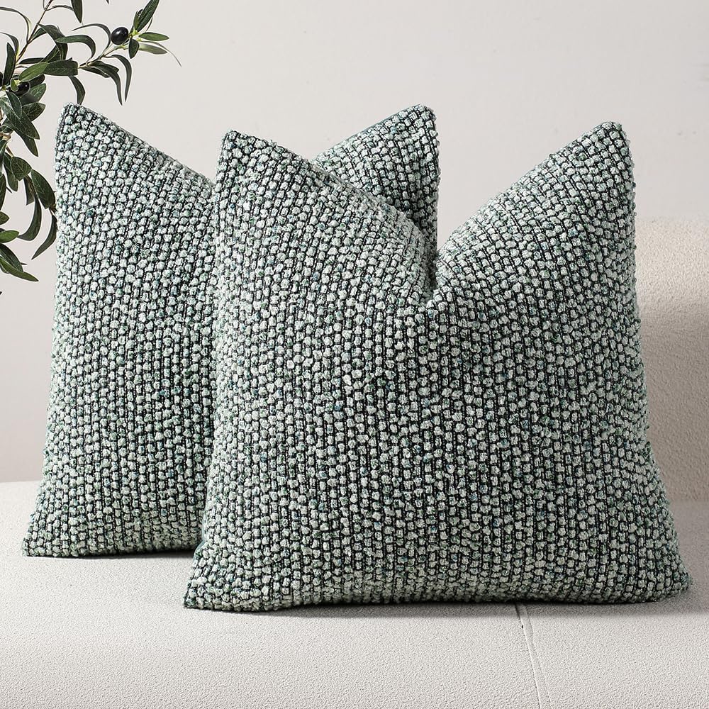 Striped Throw Pillow Covers 16x16 Set of 2 Green Textured Boucle Chic Morden Boho Accent Farmhouse Square Decorative Couch Pillow Covers for Home Decor Bed Sofa Living Room