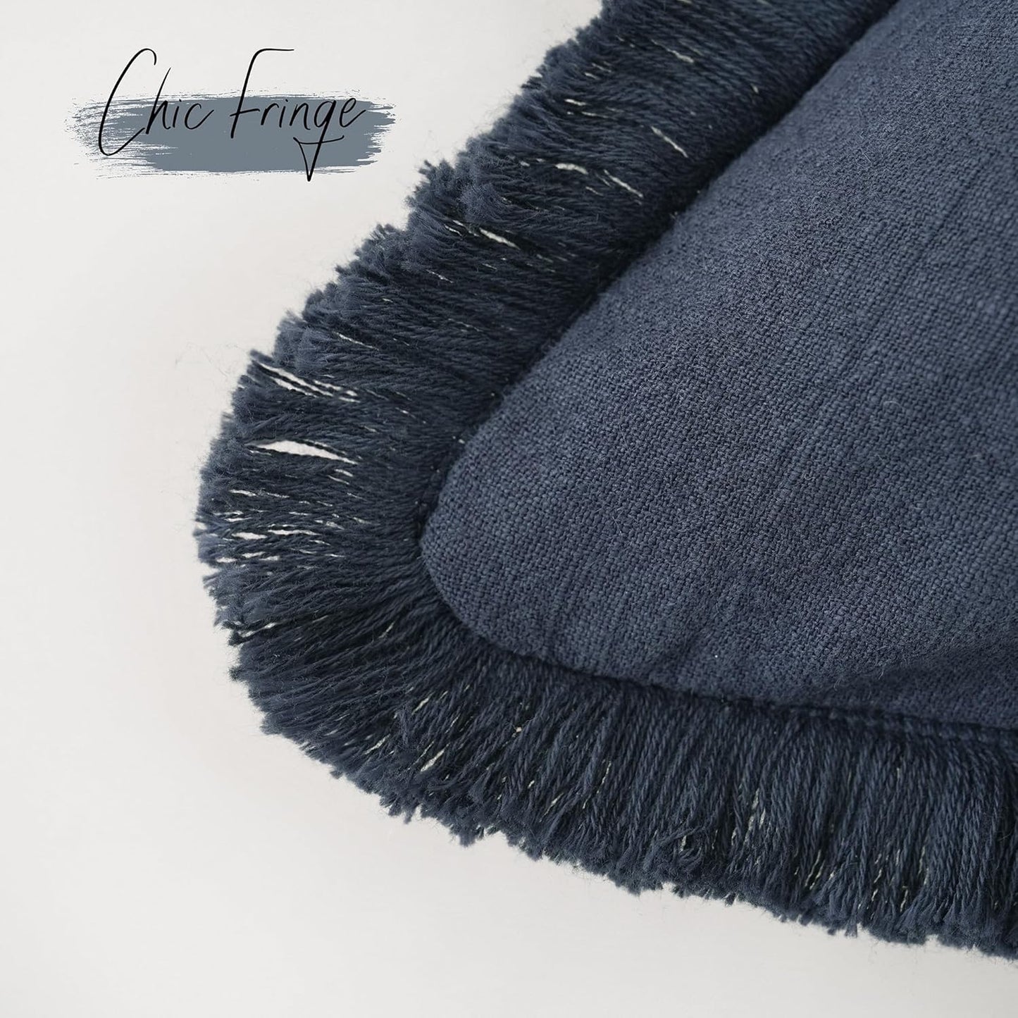 Foindtower Set of 2 Decorative Linen Fringe Throw Pillow Covers Cozy Boho Farmhouse Cushion Cover with Tassels Soft Accent Pillowcase for Couch Sofa Bed Living Room Home Decor, 22×22 Inch, Navy Blue