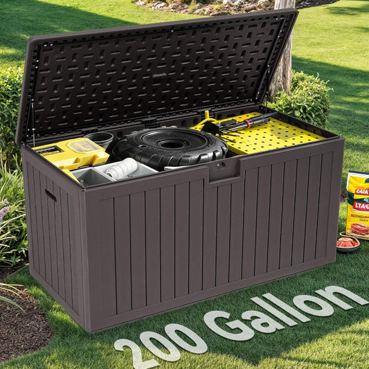 YITAHOME 200 Gallon Double-Wall Deck Box with Divider & Side Handles, Outdoor Large Storage for Patio Furniture Cushions, Garden Pool Accessories, Water Resistant & Lockable