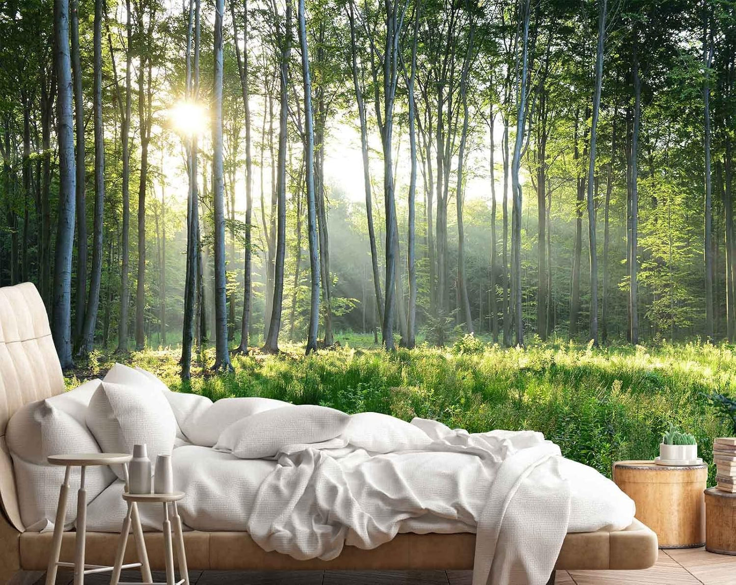 Sunshine Forest Mural Wallpaper Landscape Tree Wallpaper Large Nature Scenery Wall Mural for Living Room (not self-Adhesive)
