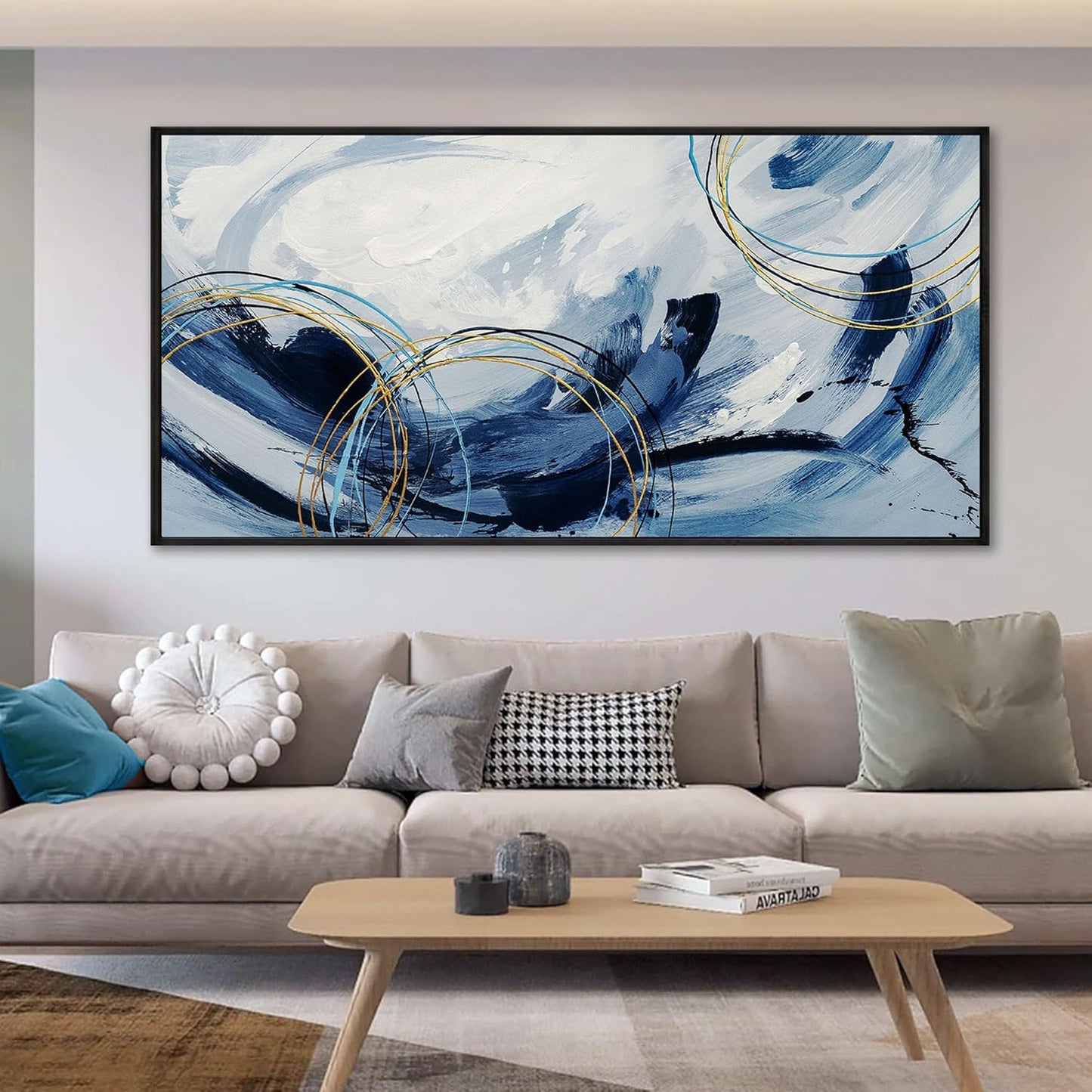 yiijeah Large Wall Art - Abstract Canvas Painting for Living Room Wall Decor Modern Art Work for Wall Giant Gray Wall Paint Office Bedroom Blue and White Home Decor