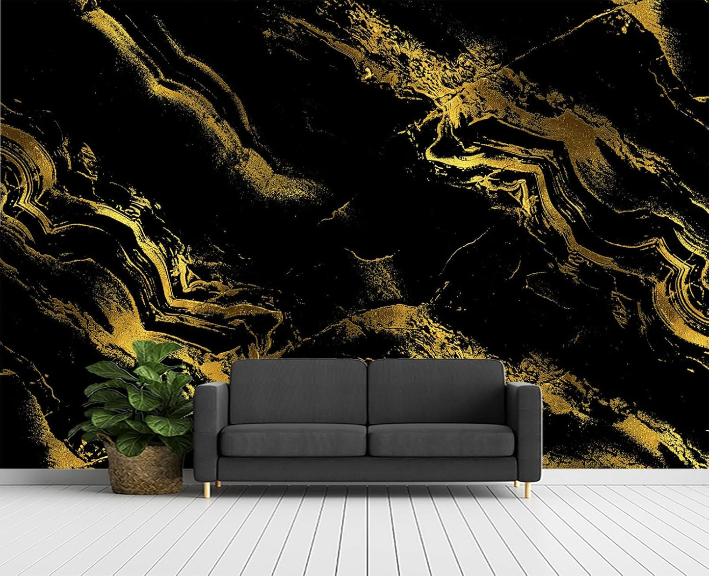Black Gilded Marble Wall Mural Wallpaper for Bedroom 103" x 69"