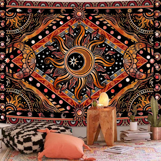 Lunerfex Hippie Sun and Moon Tapestry Bohemian Celestial Tapestries Aesthetic Tapestry for Bedroom and Living Room Decor Sun and Moon 36×48 Inches
