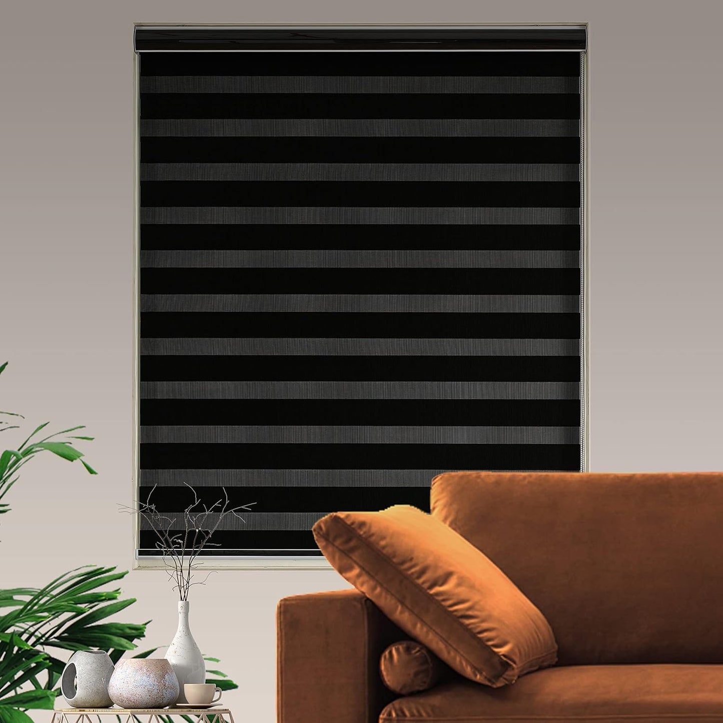 Blackout Zebra Blinds, Dual Layer Free-Stop, Room Darkening Zebra Shades, Blinds for Indoor Windows, Light Filtering Privacy Sheer Shade for Home(70" W X 72" H, Black)