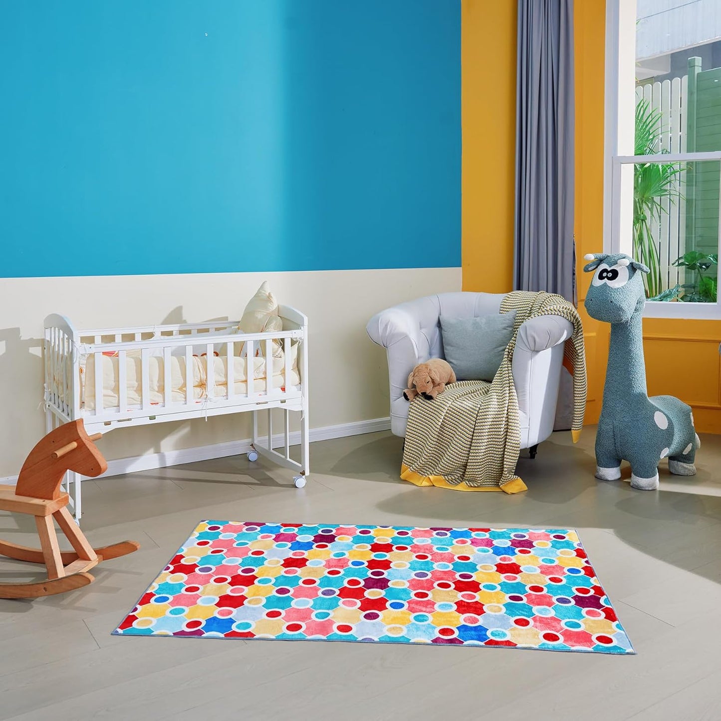 Machine Washable Polka Dot Colorful Nursey/Kids Area Rug - Multicolor - 9x12