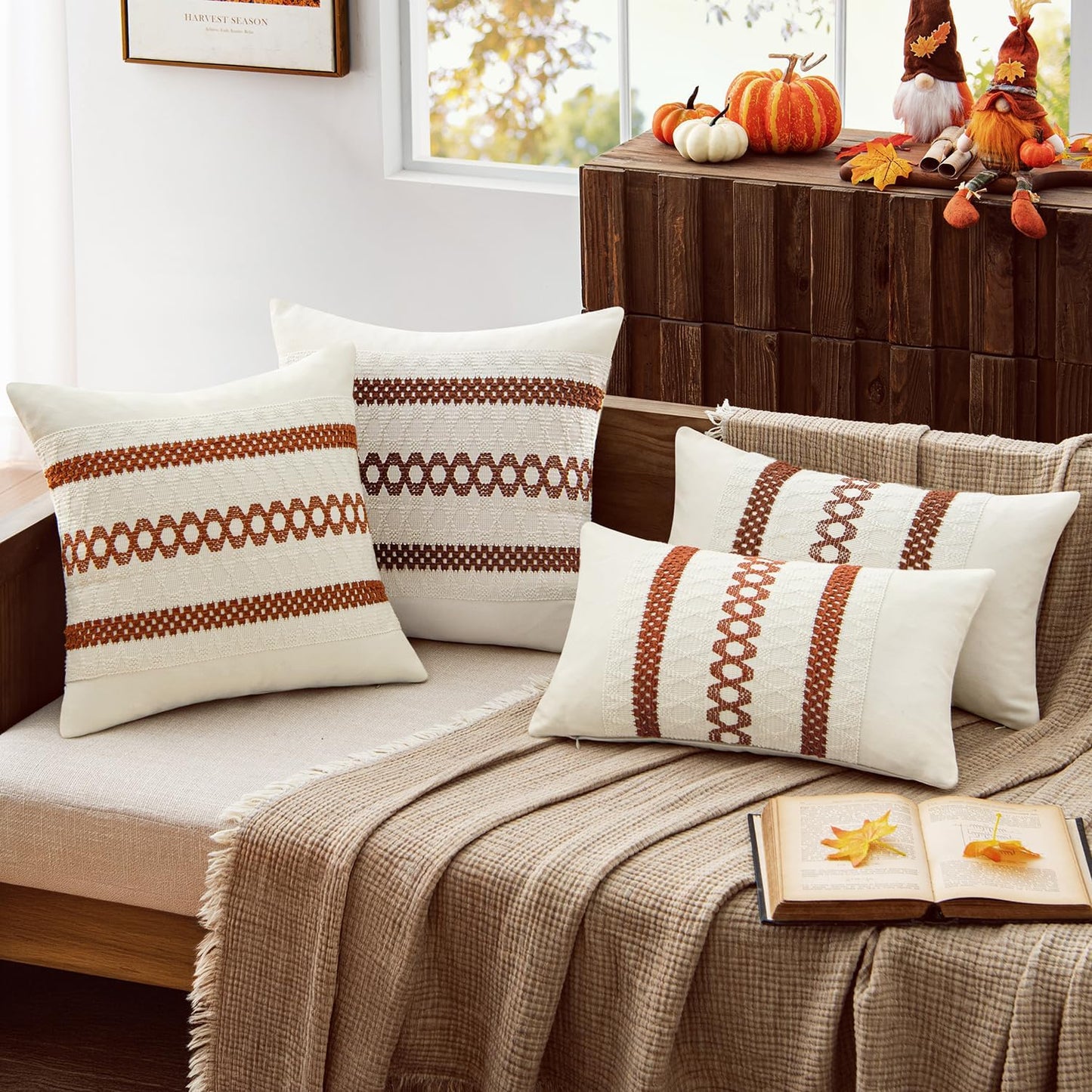 MIULEE Set of 2 Burnt Orange Fall Decorative Pillow Covers 20x20 Inch Farmhouse Rustic Boho Couch Throw Pillows Modern Cotton Cushion Covers Retro Cute Macrame Woven Home Decor for Bed Sofa Chair