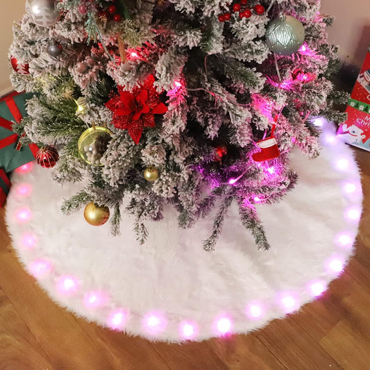 N&T NIETING 30 Inch Luxury Faux Fur Christmas Tree Skirt Soft Snow White Tree Mat Christmas Decorations Xmas Holiday Tree Skirts