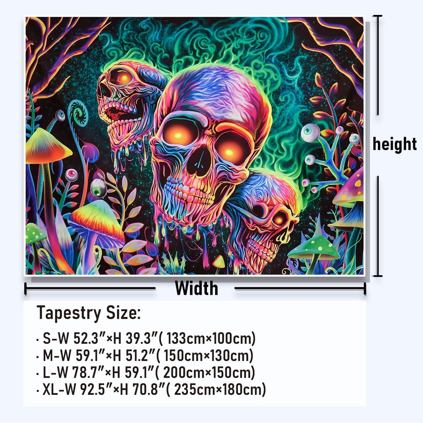 Amonercvita Blacklight Skull Tapestry Trippy Skeleton Wall Tapestries UV Reactive Neon Plants Trees Tapestries Aesthetic Galaxy Space Tapestry Wall Hanging for Bedroom Decor(H70.8×W92.5 inches)