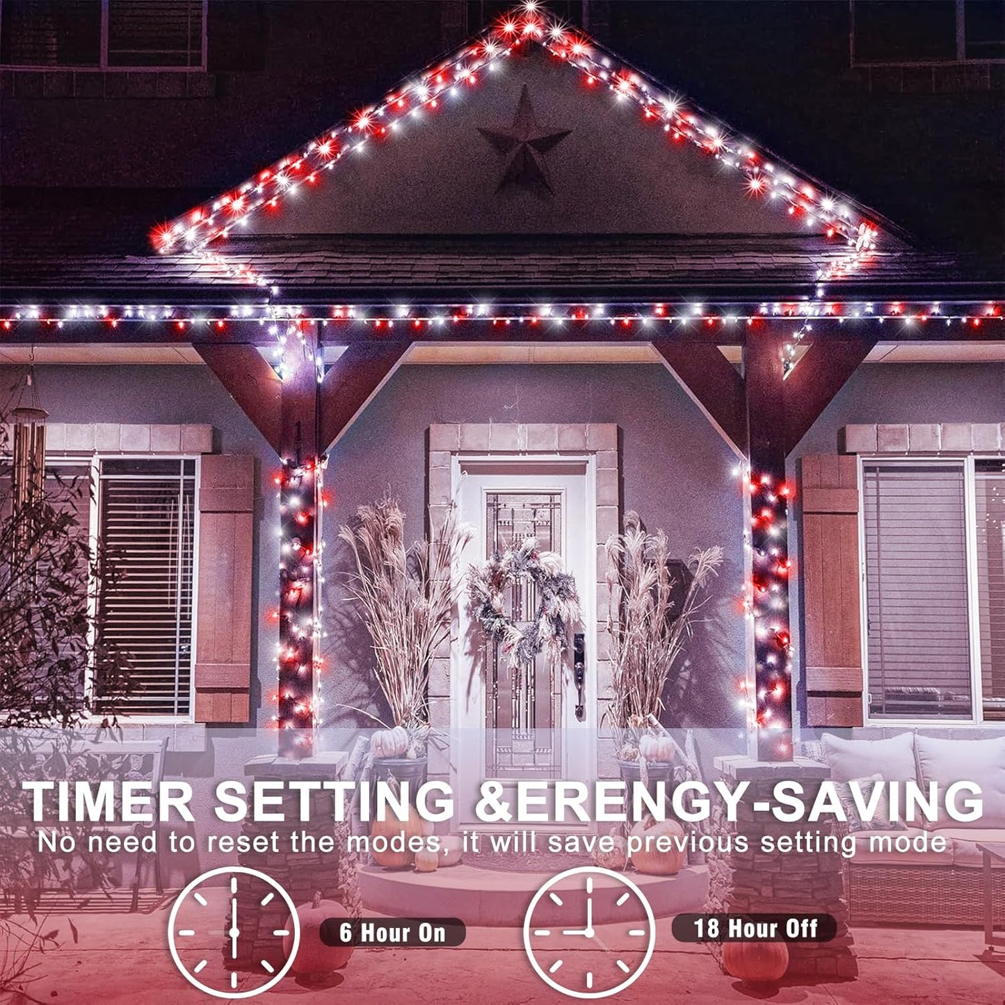 400 LED Red and White Christmas Lights Outdoor, 131ft Christmas String Lights 8 Modes Clear Wire, Plug in Waterproof Twinkle Fairy Lights for Bedroom Christmas Decorations