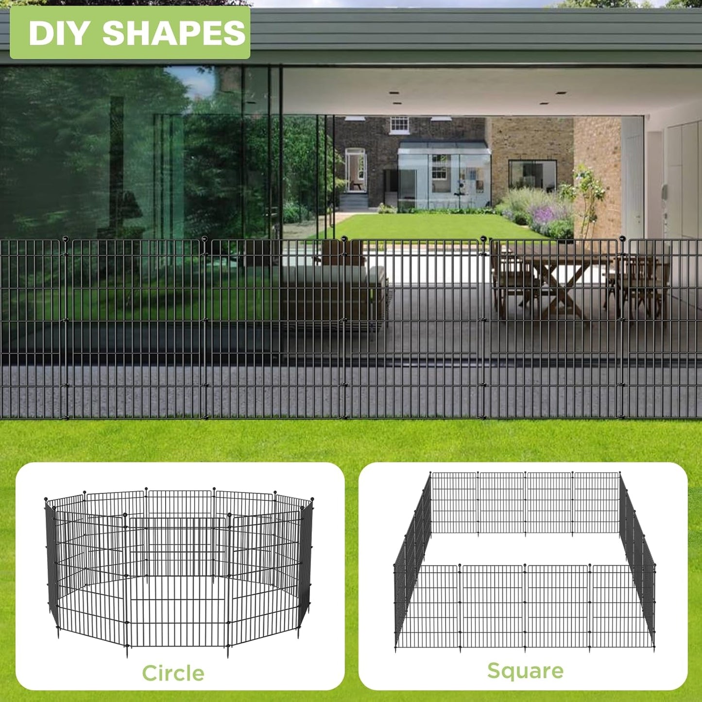 10 Panels No Dig Garden Fence with Gate, 44in(H) × 23.6ft(L) Decorative Metal Outdoor Dog Fence, Rustproof Pet Fencing for Yard, Patio, Flower Bed -Temporary Fencing| Easy to Install