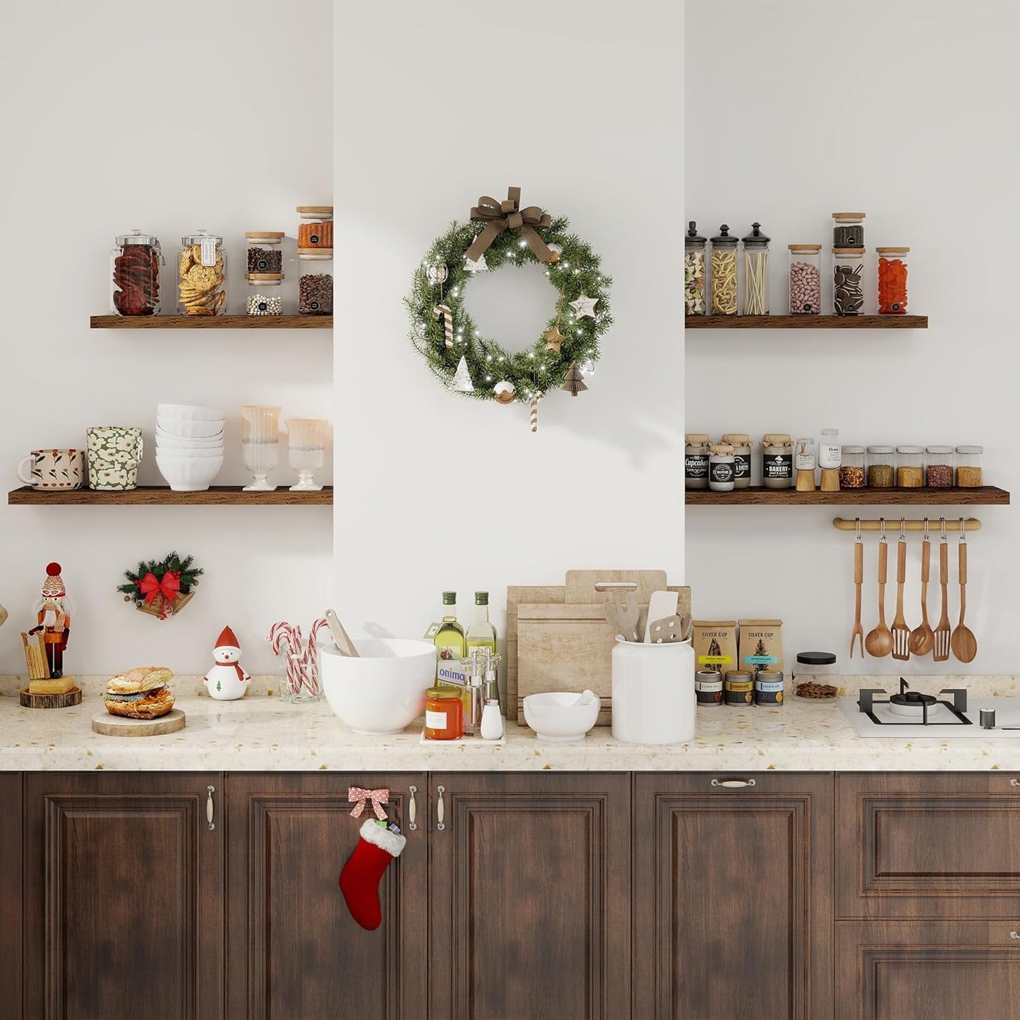 Fun Memories Floating Shelves for Wall, 27.5" Rustic Wood Deep Wall Mounted Shelves with Invisible Brackets for Decor & Storage, Floating Shelf for Living Room, Bathroom (Rustic Brown, Set of 2)