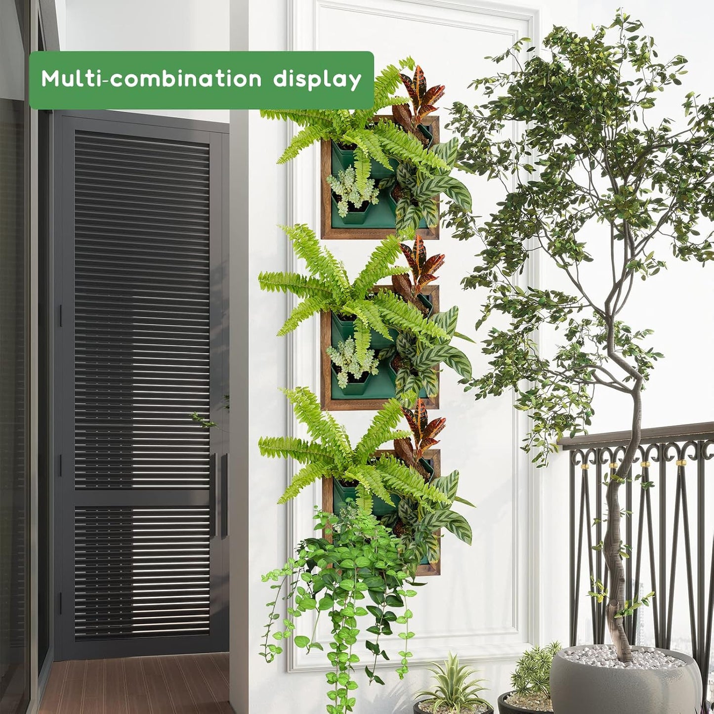 Vertical Wall Planter, 4 Pots Self Watering Living Planters Indoor, Wooden Frame Planter Wall Decoration Home Office (No Screw)